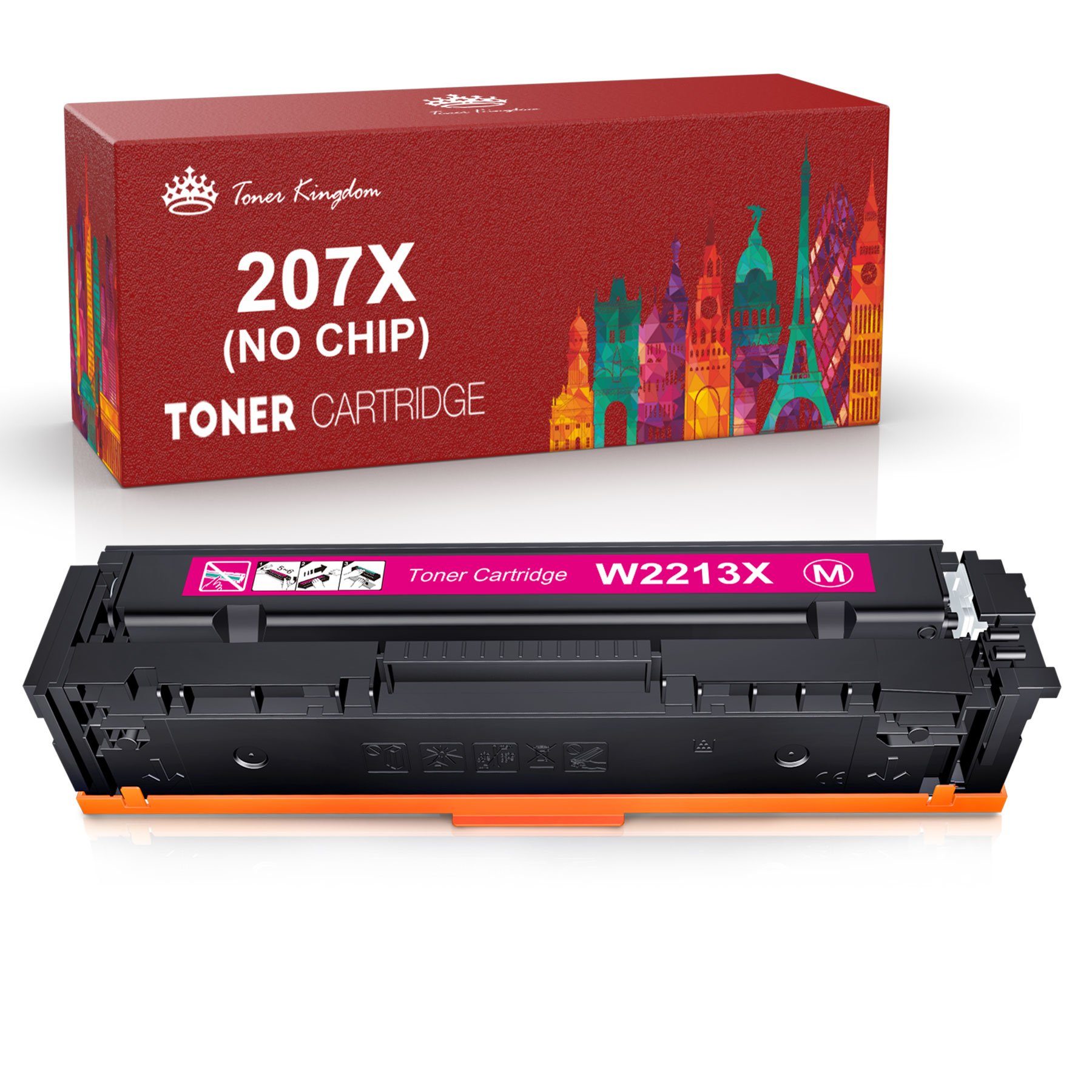 Toner Kingdom Tonerpatrone Ohne Chip für HP 207X 207A W2210X W2211X W2212X W2213X, Color Laserjet Pro MFP M283fdw M282nw M283fdn M255dw M255nw 207X Magenta | Tonerpatronen