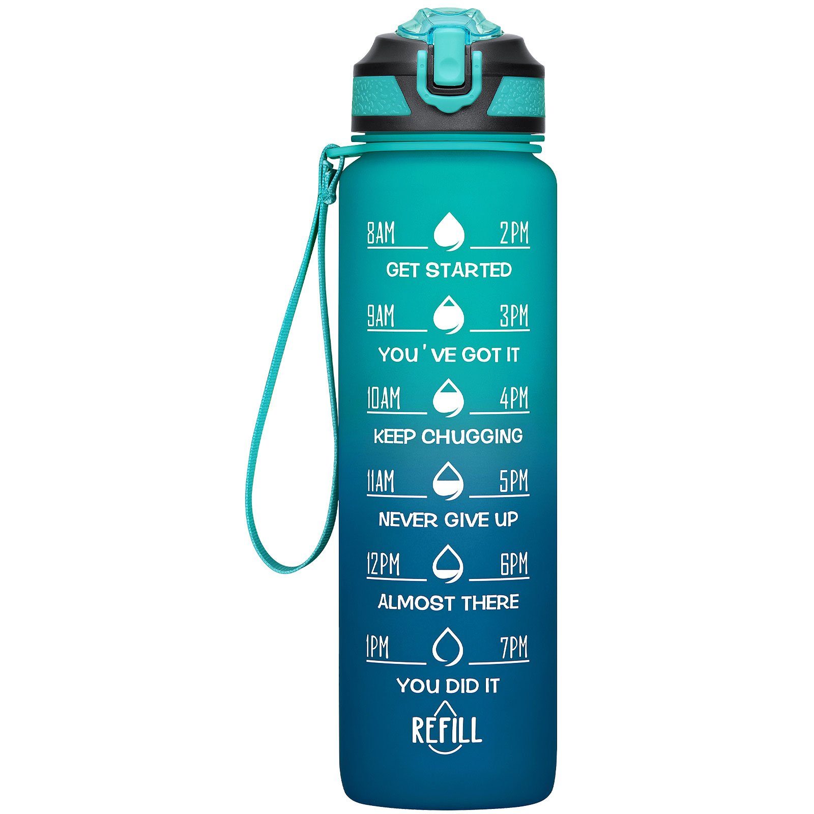 Fitness Camping Wasserflasche Sport Zeitmarkierung Strohhalm Fahrrad Outdoor und 1L, Dunkelblau BPA-Frei Liter OKWISH Trinkflasche Auslaufsicher Wandern 1 Sportflasche