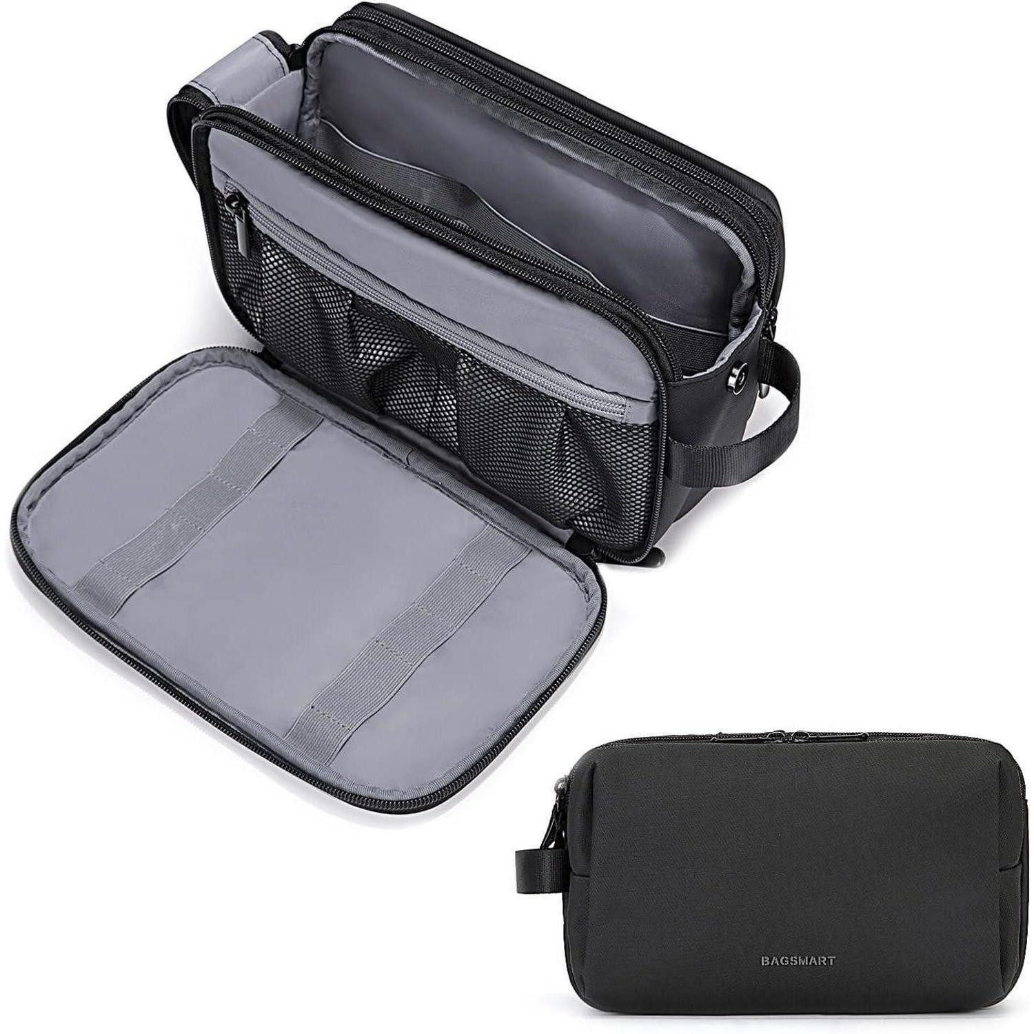 Kulturbeutel Kulturtasche Herren Rasiertasche Dopp Kit L Schwarz-lederfolie