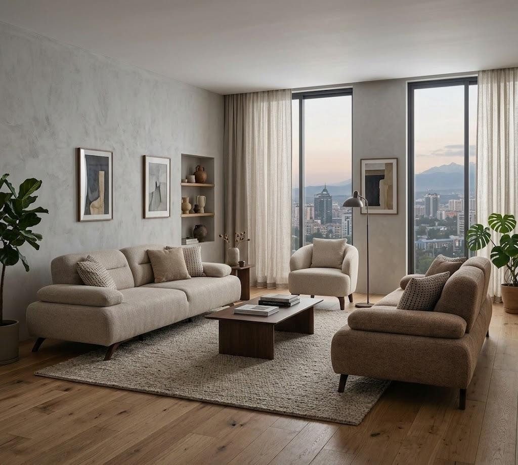 JVmoebel Polstergarnitur Moderne Wohnzimmermöbel Beige Holzgestell Komfortabel Entspannend, (3-tlg), Made in Europa