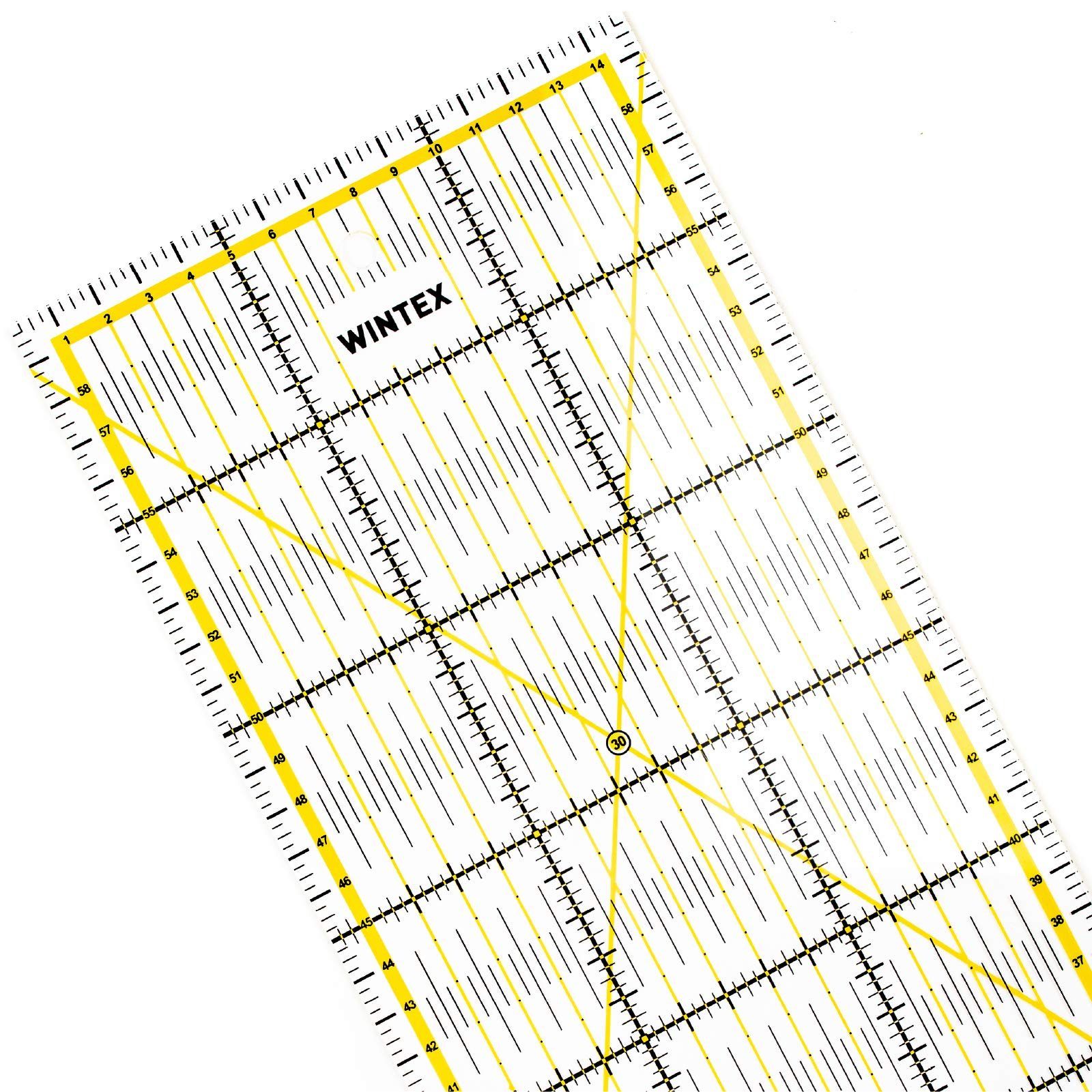 WINTEX Schneidelineal Patchwork Fliesen 15x60 cm mit Raster und Winkelanzeige, Patchwork Lineal 15x60 cm mit cmRaster und Winkelanzeige