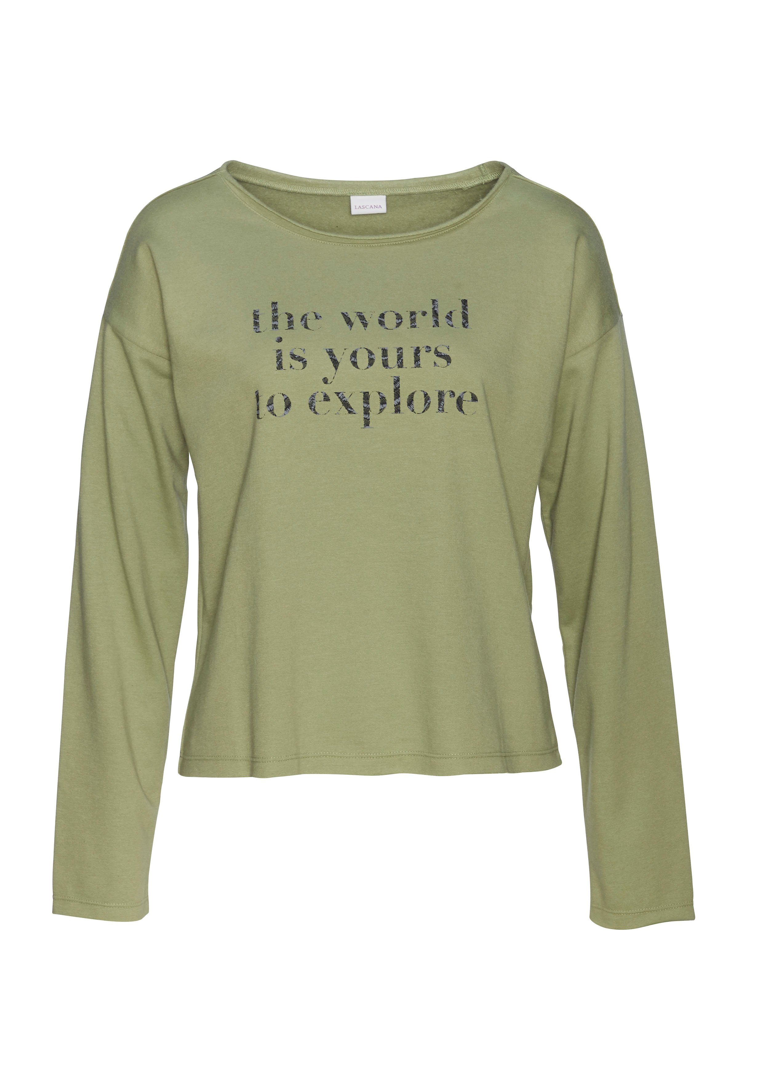 LASCANA Sweatshirt mit Statement Druck, Loungewear. Reduzierter Preis € 19,99. Unverbindliche Preisempfehlung € 29,99