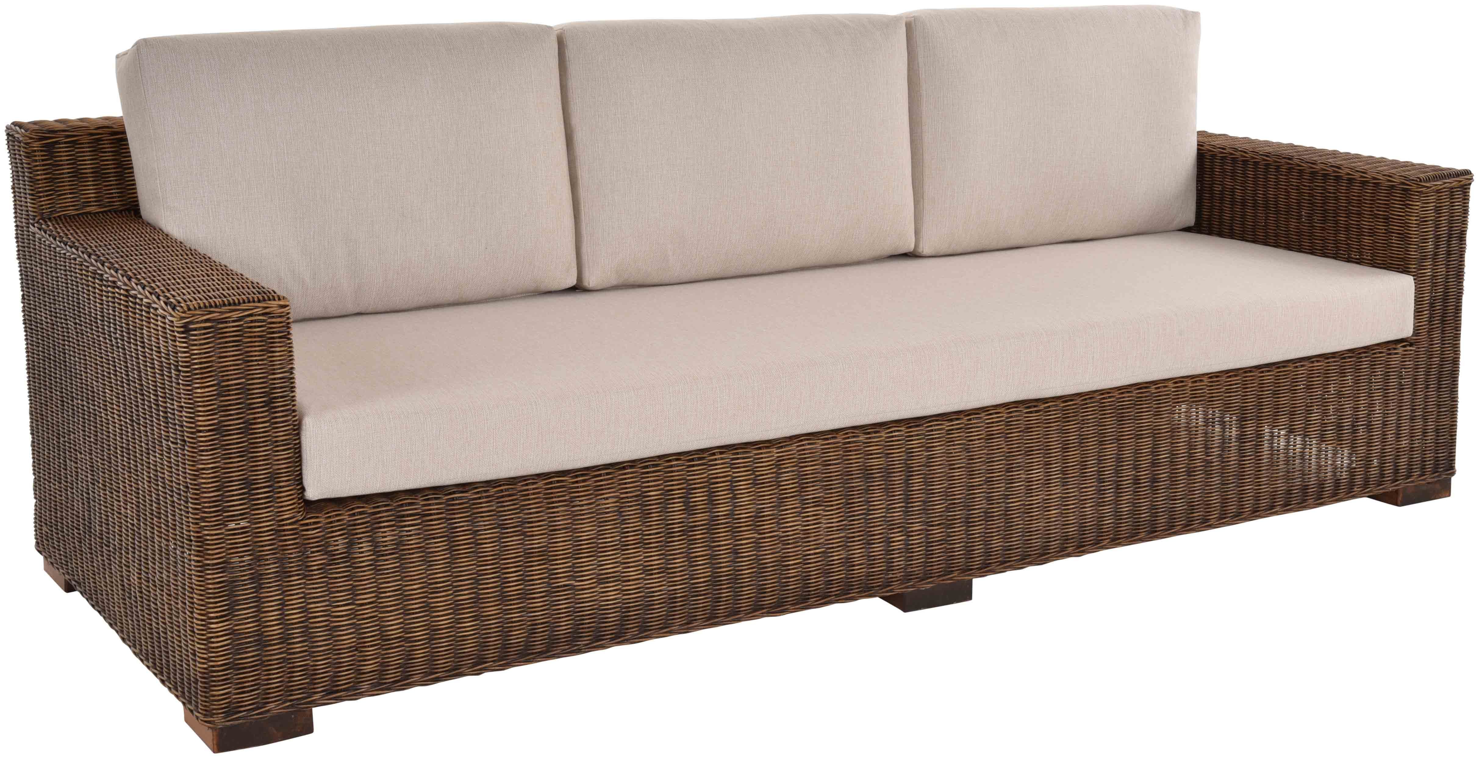Krines Home Loungesofa Modernes Rattansofa Vermont Wohnzimmer Rattan Sofa (Dreisitzer, 220cm), Stabiler Holzrahmen