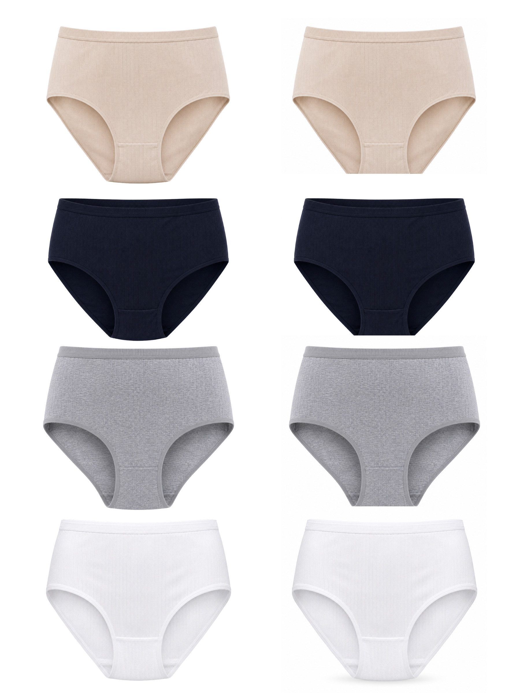 Elegant Love Taillenslip Damen High-Waist-Slips, Gerippte Baumwolle, Unterwäsche im Mehrpack (Packung, 8-St., 8er-Pack) Unterhosen in Rippenoptik: Bequeme Panties & Höschen im Bundle