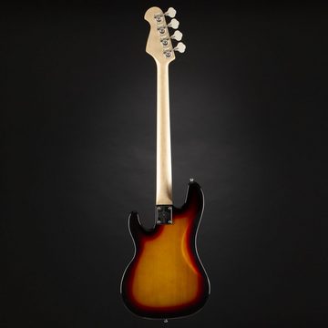 J & D E-Bass, PB 3-Tone Sunburst Anfänger E-Bass mit Split-Coil Pickup und bequemem Hals, PB 3-Tone Sunburst, Anfänger E-Bass, Split-Coil Pickup