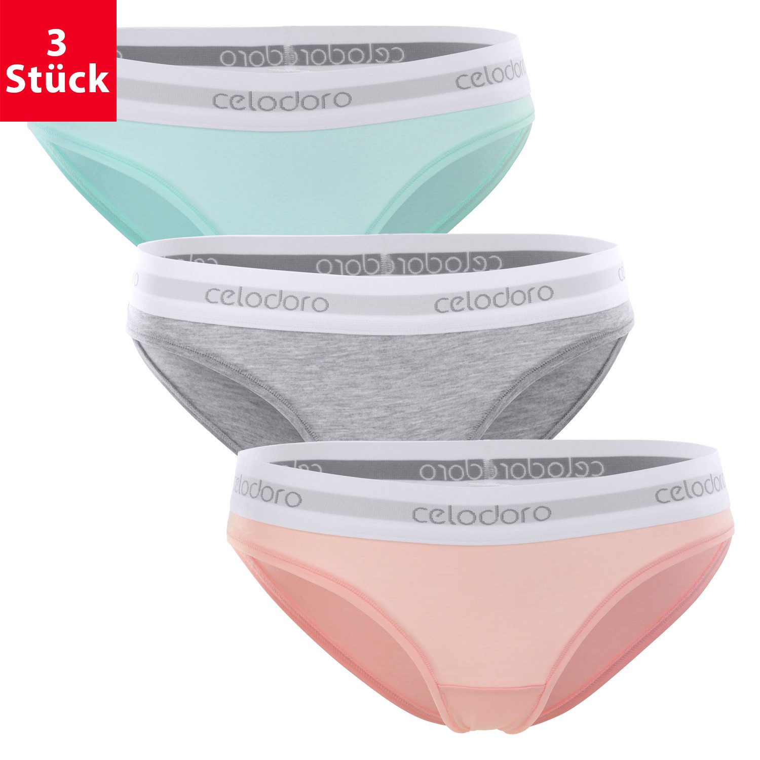 Slip Damen Bikini Slip (3er Pack) Webgummi-Bund mit Markenlogo