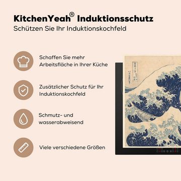 MuchoWow Herdblende-/Abdeckplatte Die große Welle in Kanagawa - Gemälde von Katsushika Hokusai, Vinyl, (1 tlg), 77x51 cm, Ceranfeldabdeckung, Arbeitsplatte für küche