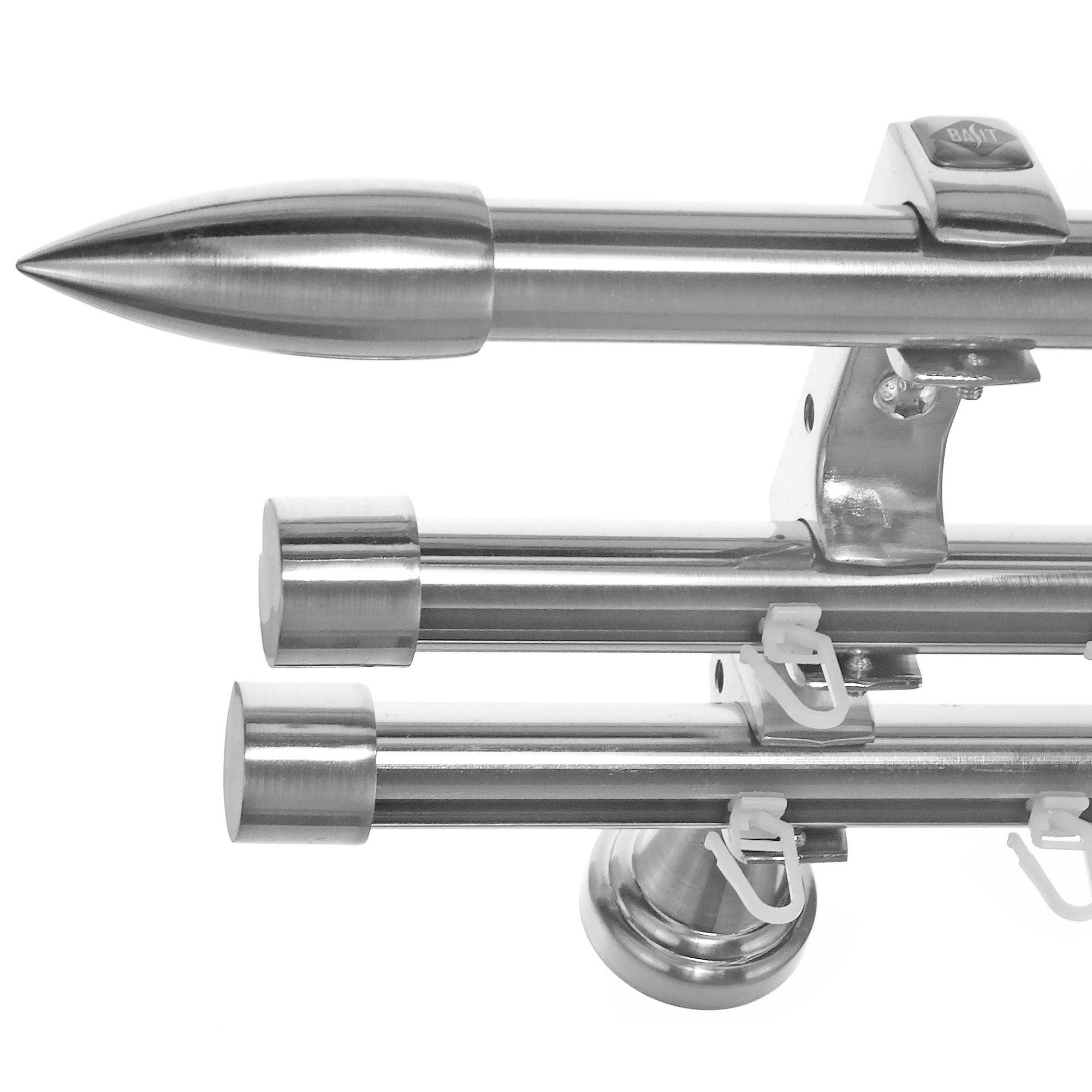 BASIT Gardinenstange Rohr und Innenlauf Edelstahloptik 20mm mit Wandträgern 540 cm E82, Ø 20 mm, 3-läufig, verschraubt, Metall, H60RII 540 cm E82 Spitze
