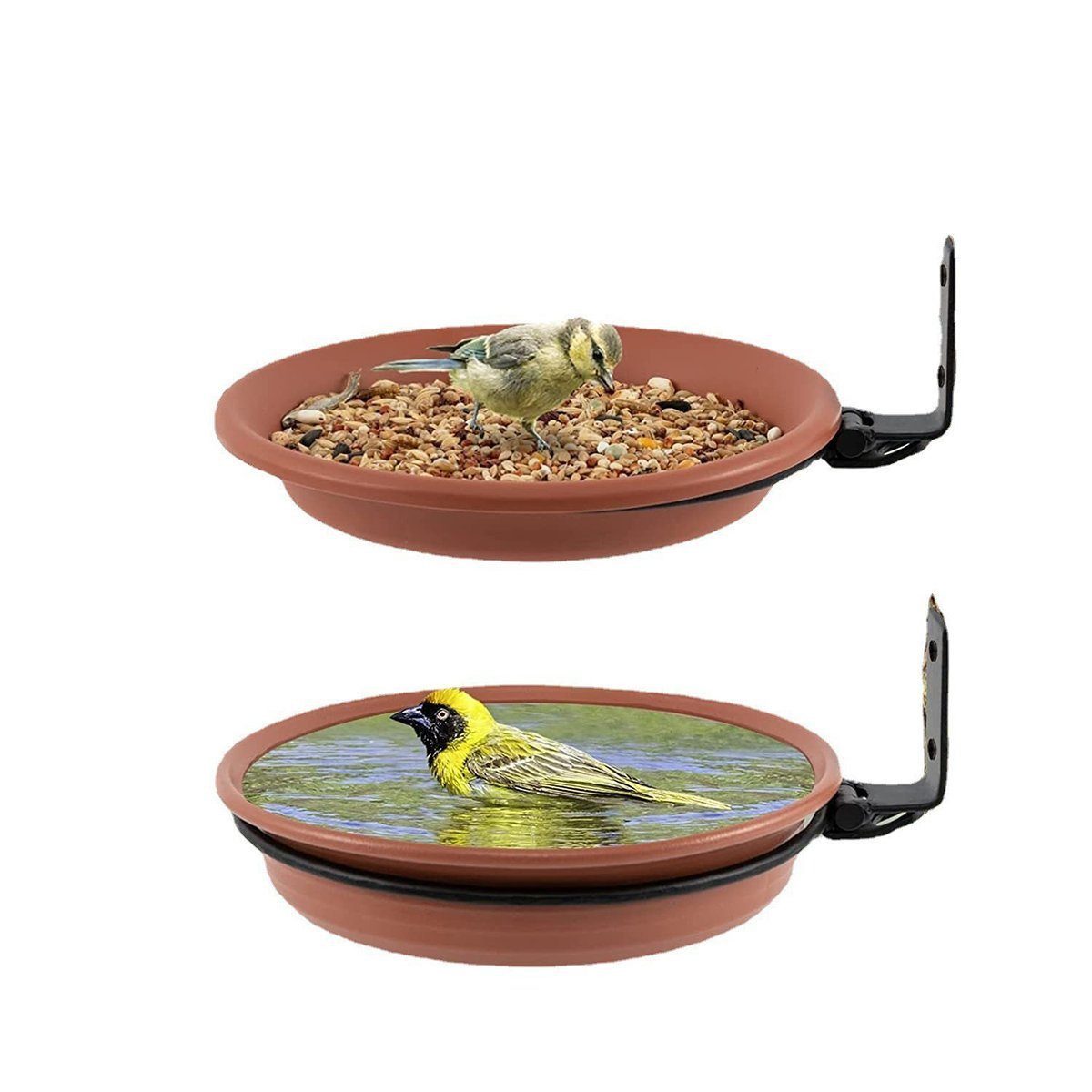 AURIVION Vogelhaus Vogelfutterspender rund für Balkon, Garten & Geländer, Vogeltränke 2–3 Stück mit Wandhalterung für Balkon & Garten