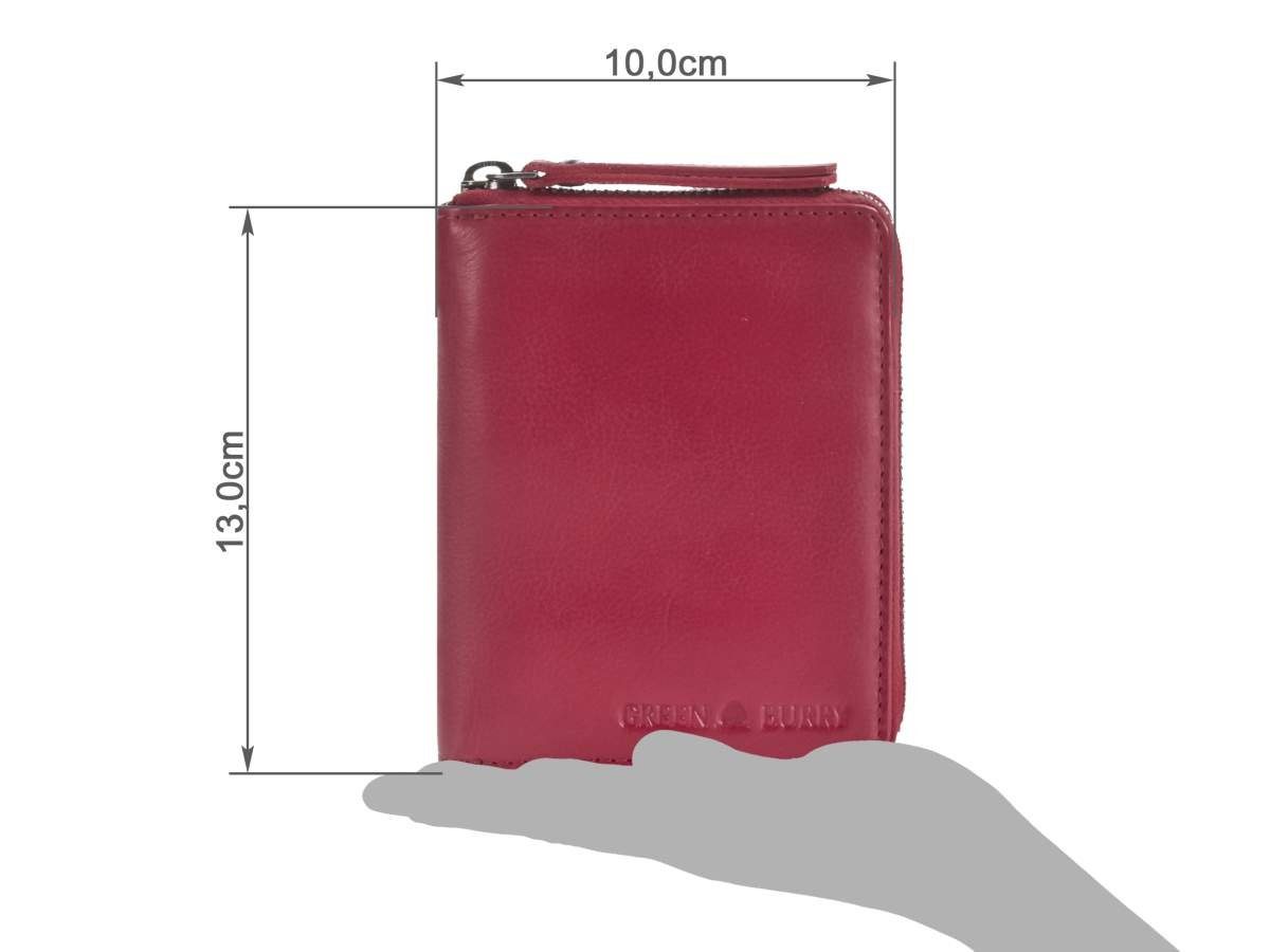 Greenburry Geldbörse Leder Geldbörse, Reißverschlussbörse, Portemonnaie mit 9 Kartenfächern, Reißverschluss