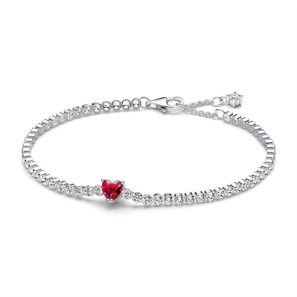 Pandora Tennisarmband 590041C02, für Damen Rotes Funkelndes Herz Silber