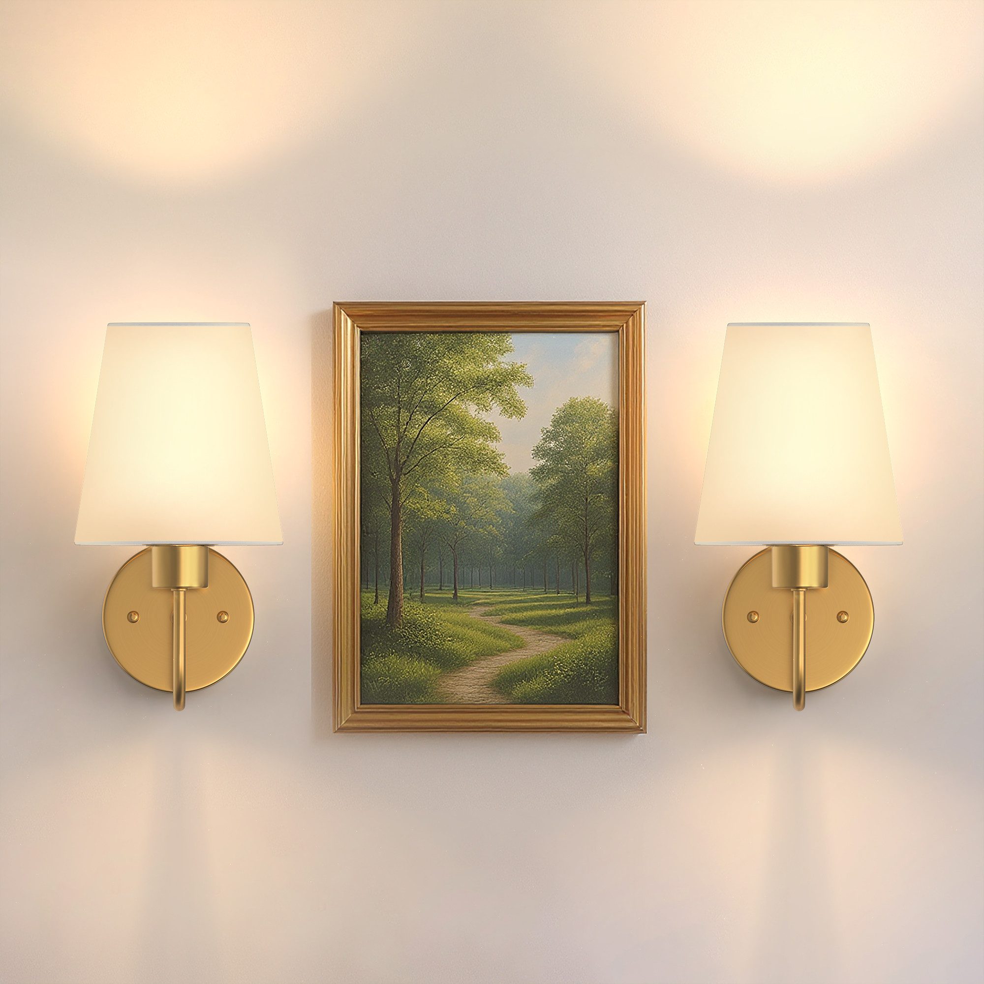 LOHAS-LED Wandleuchte Kabellose LED-Wandlampe 2er-Set mit Stoffschirm, LED wechselbar, Warmweiß bis Kaltweiß mit RGB-Farbwechsel, Wiederaufladbar RGBCW Kupfer-Optik Fernbedienung