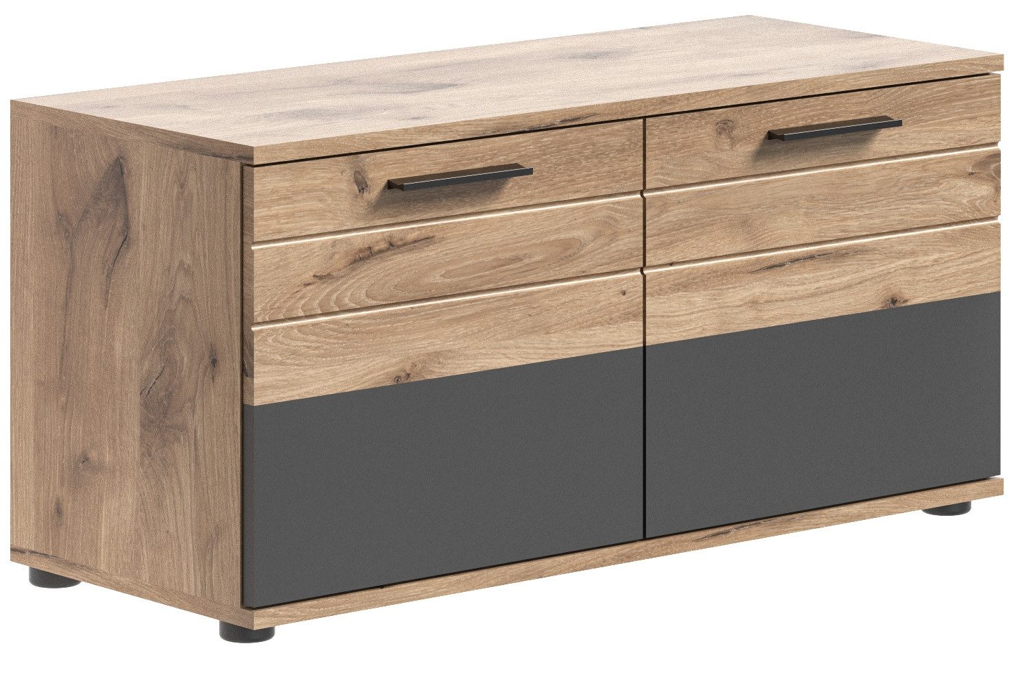 Newroom Sitzbank Brian, Sitzbank Eiche Basalt Grau Industrial Schuhschrank Schuhablage Flur