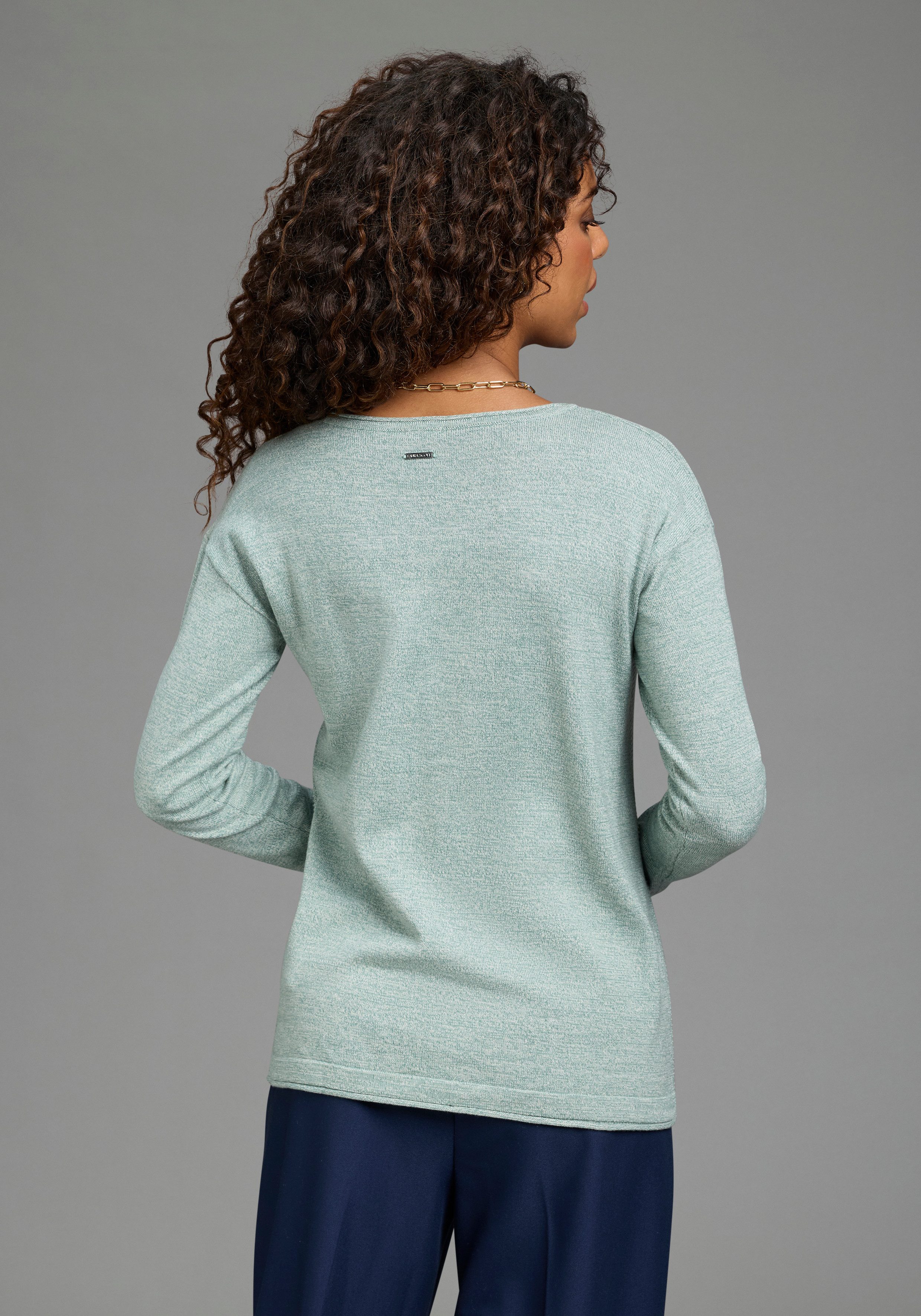 Laura Scott Strickpullover mit U-Boot-Ausschnitt, figurumspielende Passform aus Strukturstrick, in melierter Optik