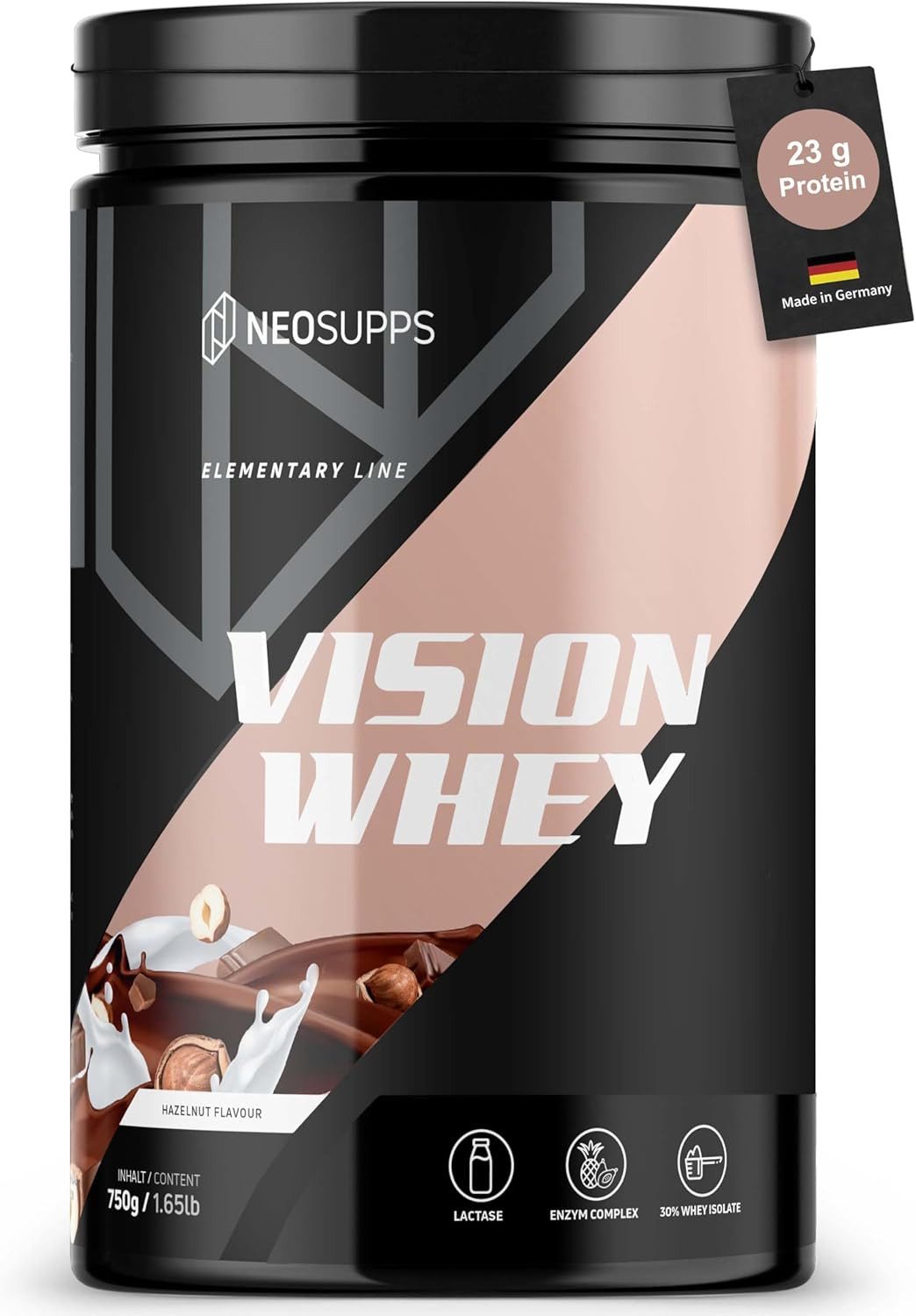 Neosupps Whey Protein Pulver Hazelnut 750g, Proteinpulver, Proteinshake Pulver, 750 g, Protein zum Muskelaufbau mit geprüfter Qualität, Made in Germany