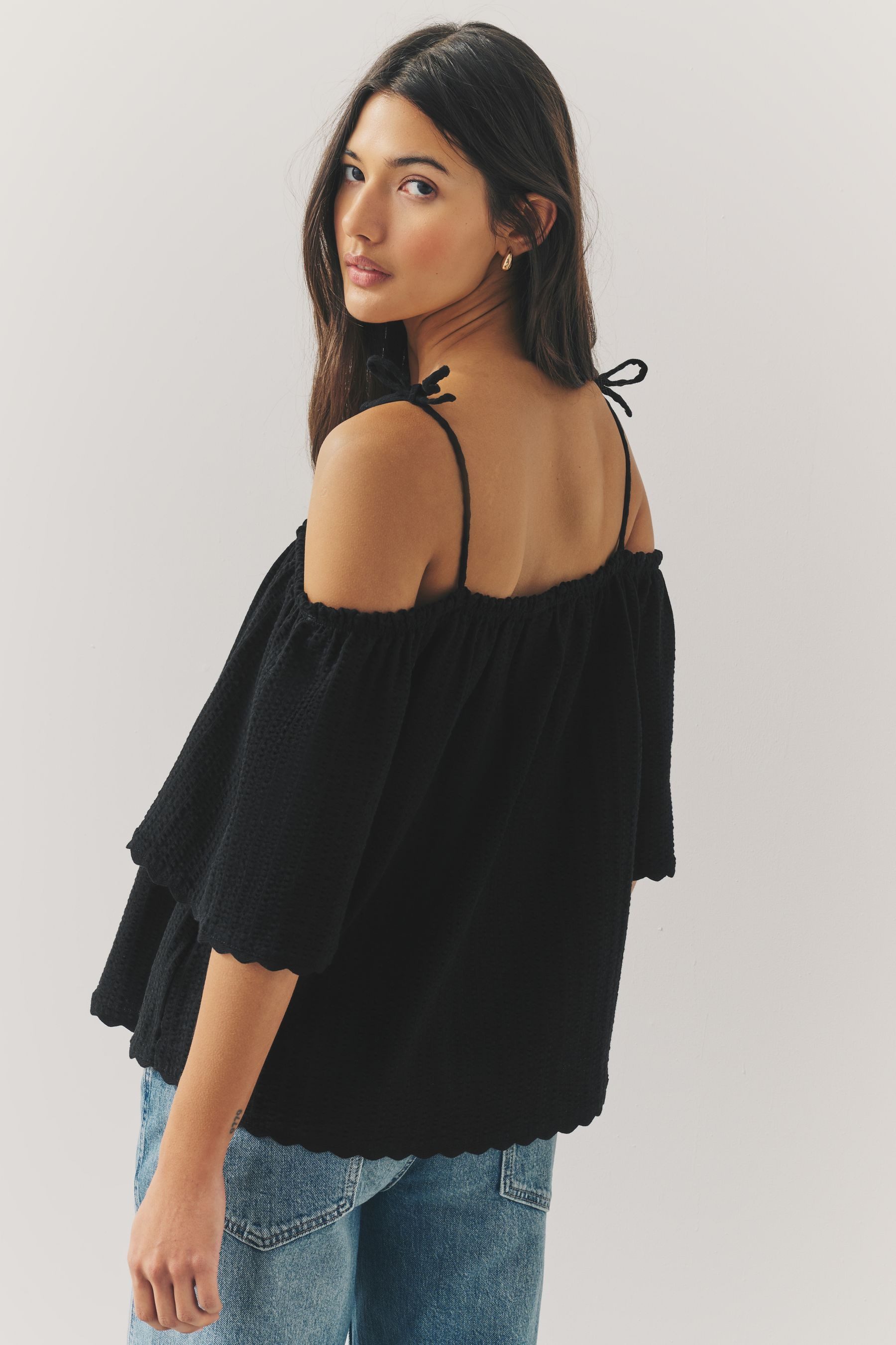 Next Carmenbluse Bardot-Kurzarmoberteil mit Trägern aus Baumwolle (1-tlg) günstig online kaufen