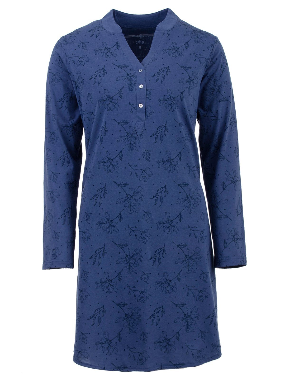 zeitlos Nachthemd Nachthemd Langarm - großer Blumendruck blau