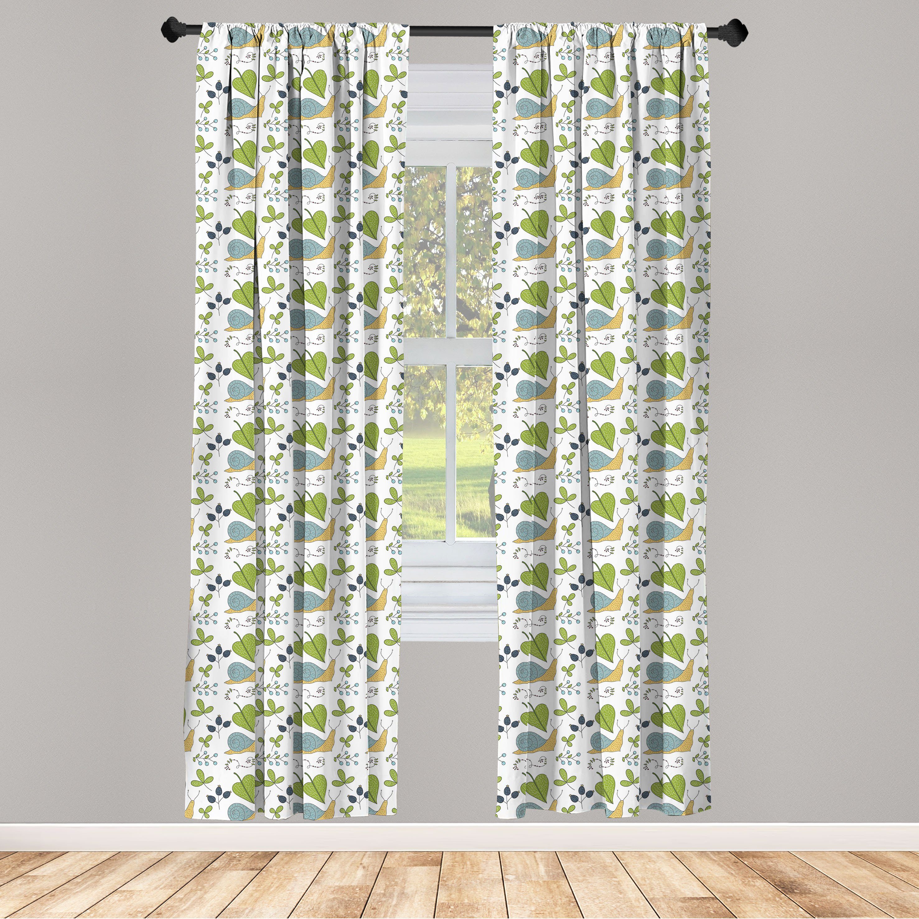 Gardine Vorhang für Wohnzimmer Schlafzimmer Dekor, Abakuhaus, Microfaser, Schnecken Botanischer Wald mit Blättern