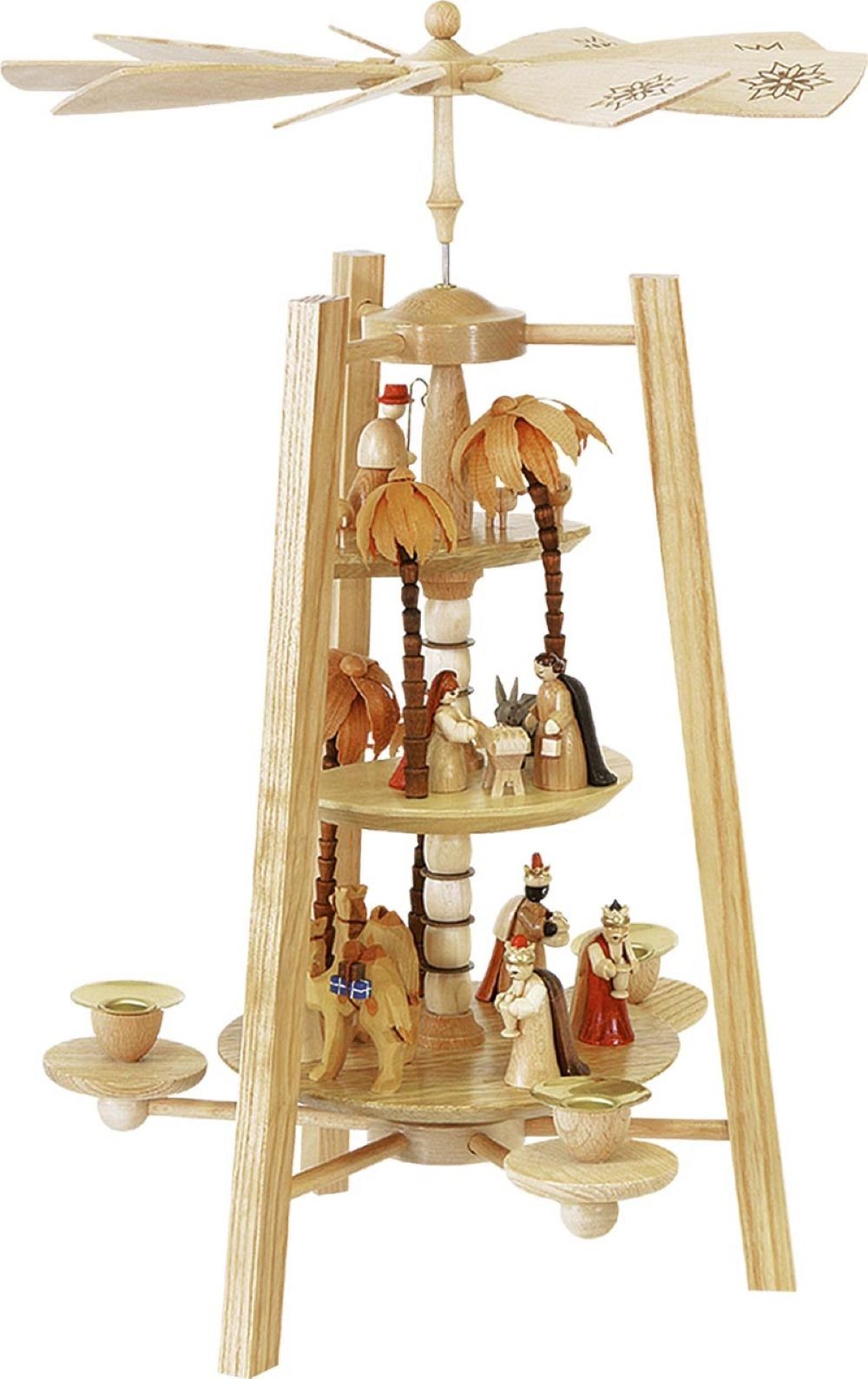 Weihnachtspyramide Stabpyramide Heilige Familie natur 3stöckig, Höhe 42 cm