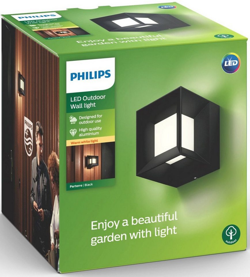 Philips Wandleuchte Parterre, LED fest integriert, Warmweiß, LED Wandleuchte  800lm Schwarz