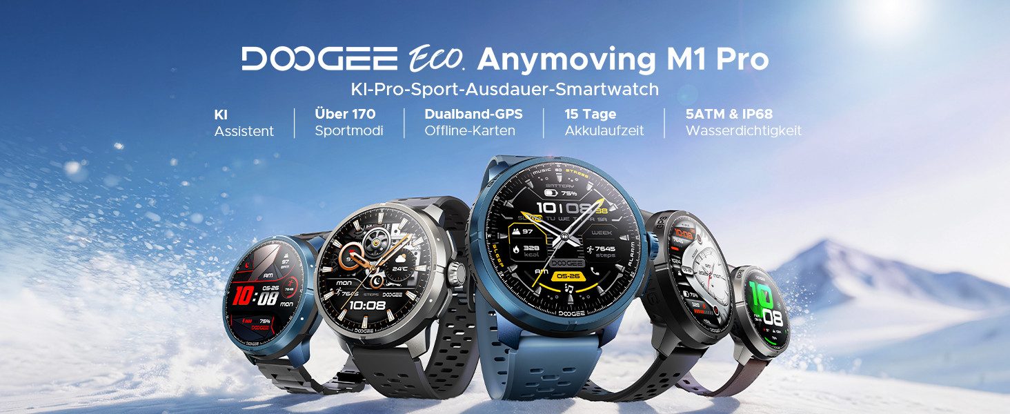 DOOGEE Smartwatch Herren mit GPS, Bluetooth 5.3, AMOLED Offline-Karten Watch, Bluetooth, GPS-Ortung, SOS, IP68, Aktivität, Videochat, GPS-Ortung, SOS, Videochat, Aktivität, IP68, Bluetooth