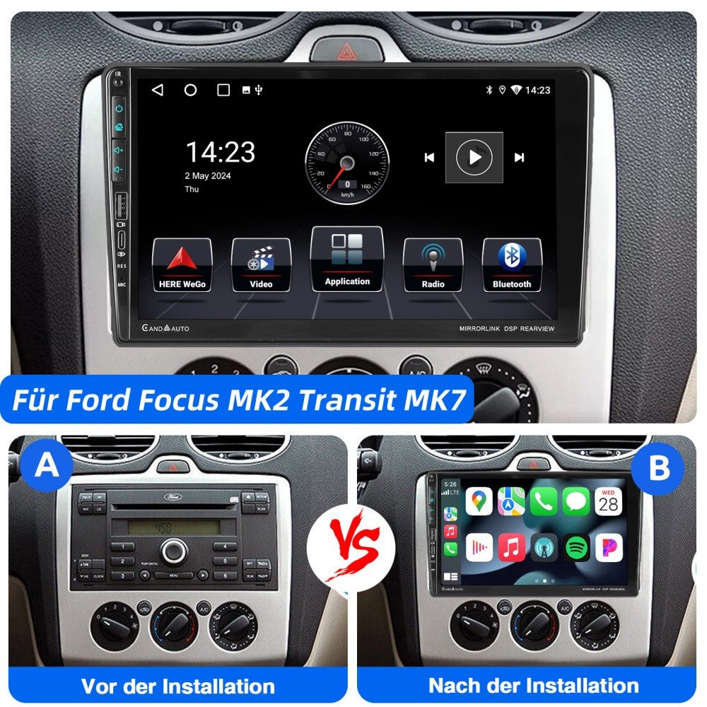 ESSGOO Android 15 Autoradio Für Ford S-Max/Fiesta/Focus Carplay Mit USB 2DIN Autoradio (Carplay Android Auto Bluetooth EQ USB GPS Navi WIFI Touchscreen) – Bild 5 von 5