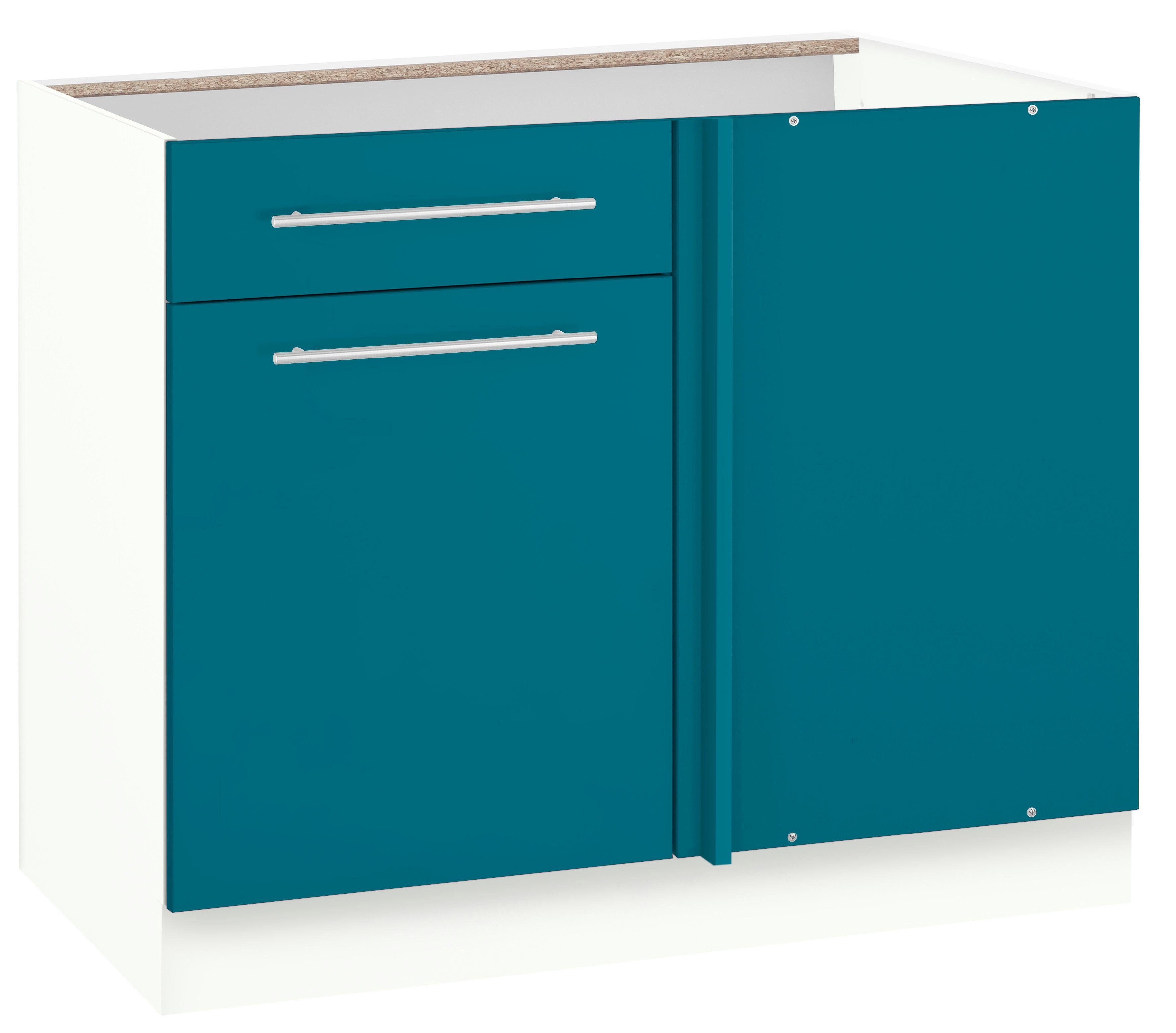 Planungsmaß Eckunterschrank Flexi2 Arbeitsplatte ozeanblau/weiß ohne 100 cm, Breite wiho 110 cm, Küchen