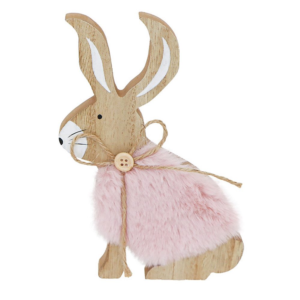 CHAKS Dekofigur Deko Hase Holz Kunstfell