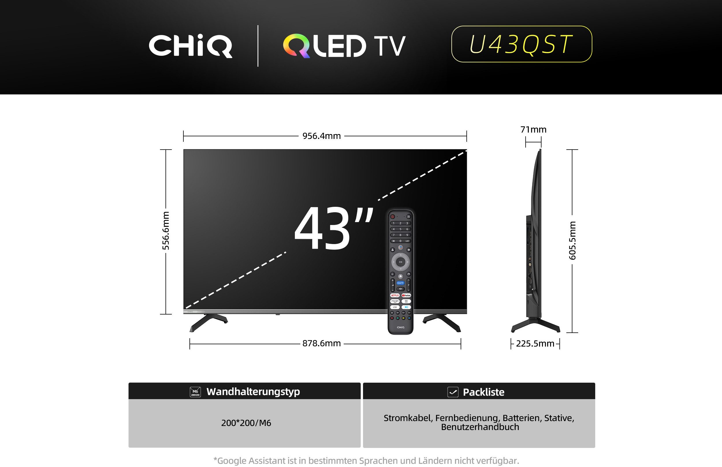CHiQ U43QST QLED-Fernseher (109 cm/43 Zoll, 4K Ultra HD, Smart-TV, Google TV, 4K UHD TV, QLED TV, ALLM&VRR, MEMC, DVB-T/T2, DVB-C, DVB-S/S2) ! RABATT: 65.06% CHiQ U43QST QLED-Fernseher (109 cm/43 Zoll, 4K Ultra HD, Smart-TV, Google TV, 4K UHD TV, QLED TV, ALLM&VRR, MEMC, DVB-T/T2, DVB-C, DVB-S/S2) ! RABATT: 65.06%