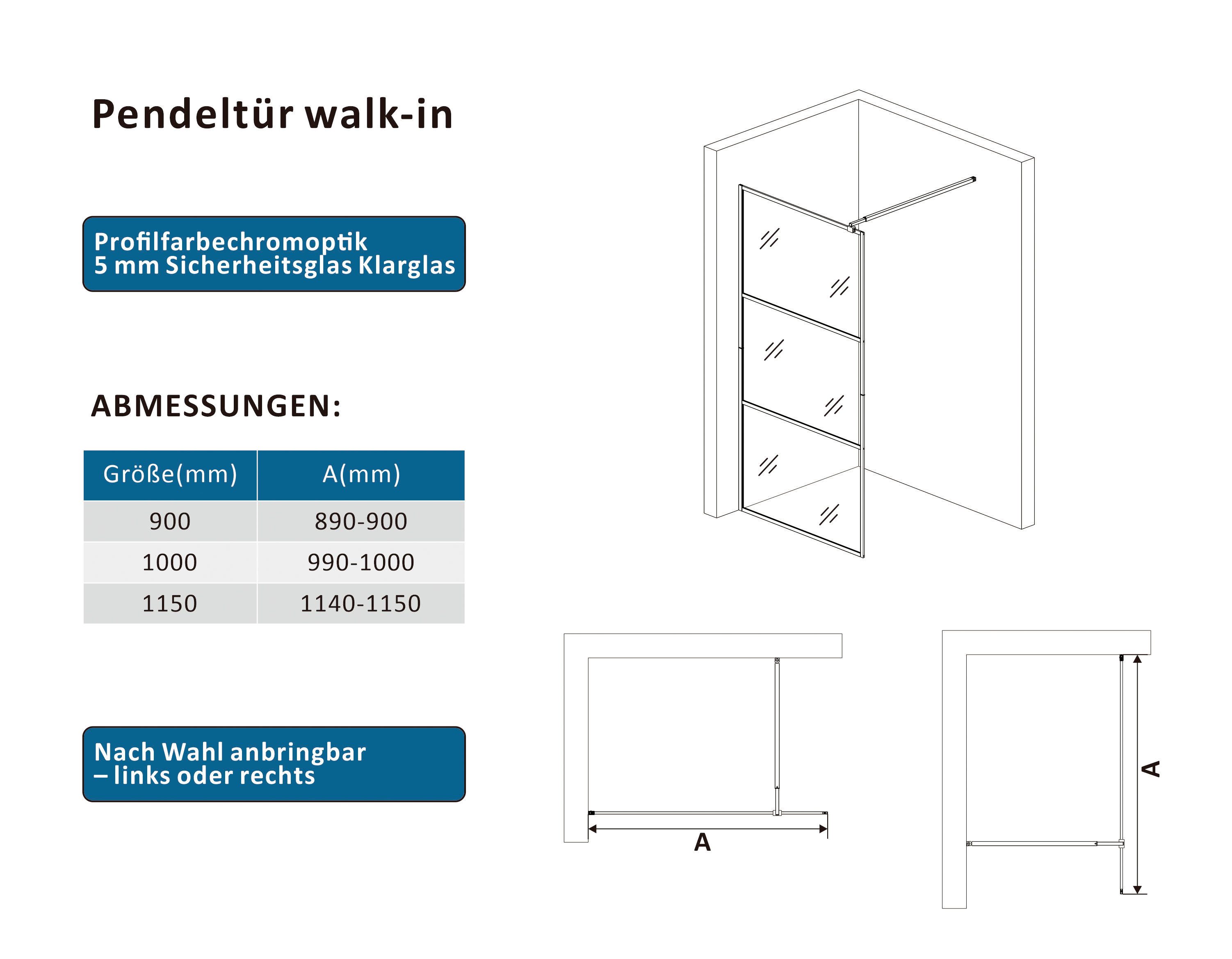welltime Walk-in-Dusche, Dreigeteilte Scheibe in trendigem Blockdesign
