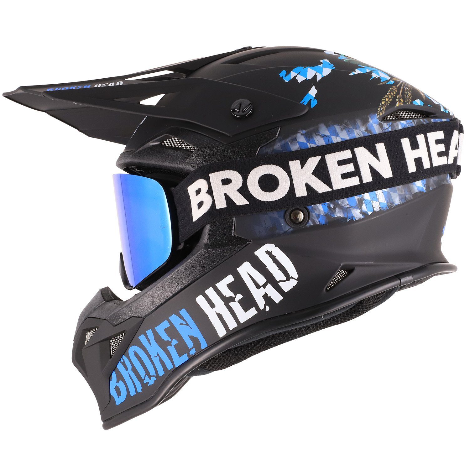 Broken Head Motocrosshelm Bavarian Patriot MX-2 (Mit MX-Brille Struggler Blau), Für waschechte Bayern