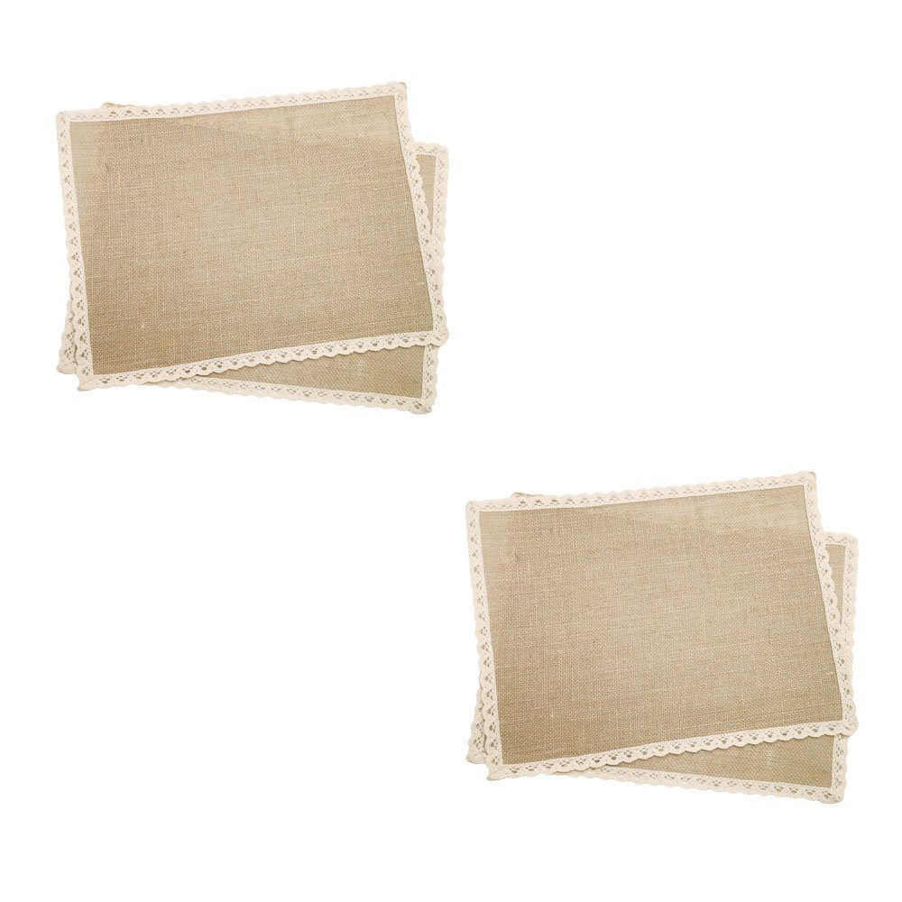 FELIXLEO Tischdecke Tischset Jute mit Spitze Isolierung Tischläufer Beige 4  stücke