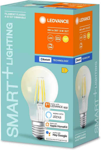 Ledvance LED-Leuchtmittel Ledvance SMART LED Lampe E27 Bluetooth filament Glühbirne Warmweiß, 1 St.