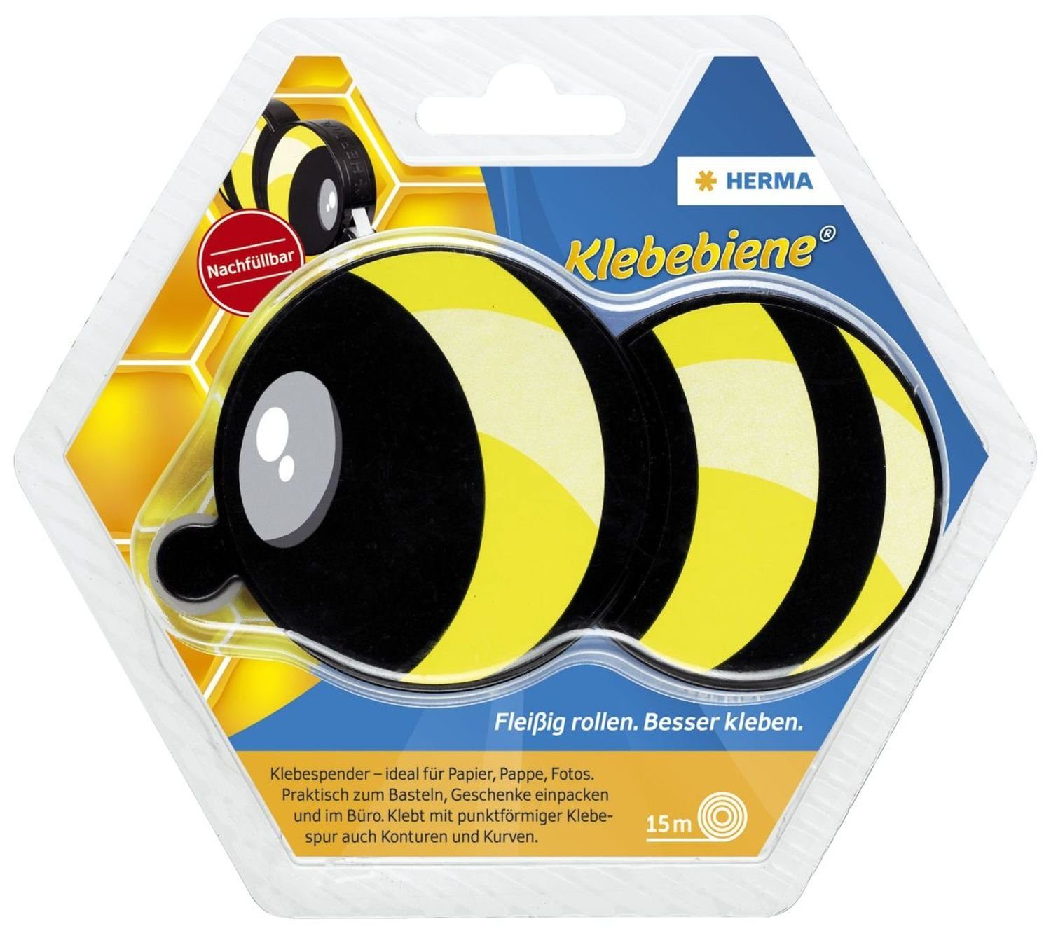 Klebeband HERMA Kleberoller "Klebebiene", Bienenoptik, wieder abl”sbar