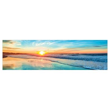 Bilderdepot24 Küchenrückwand türkis dekor Natur Strand Meer Romantischer Sonnenuntergang am Meer, (1-tlg., Nischenrückwand - für Fliesenspiegel ohne Bohren - matt), Spritzschutz Rückwand Küche Herd - Folie selbstklebend versch. Größen