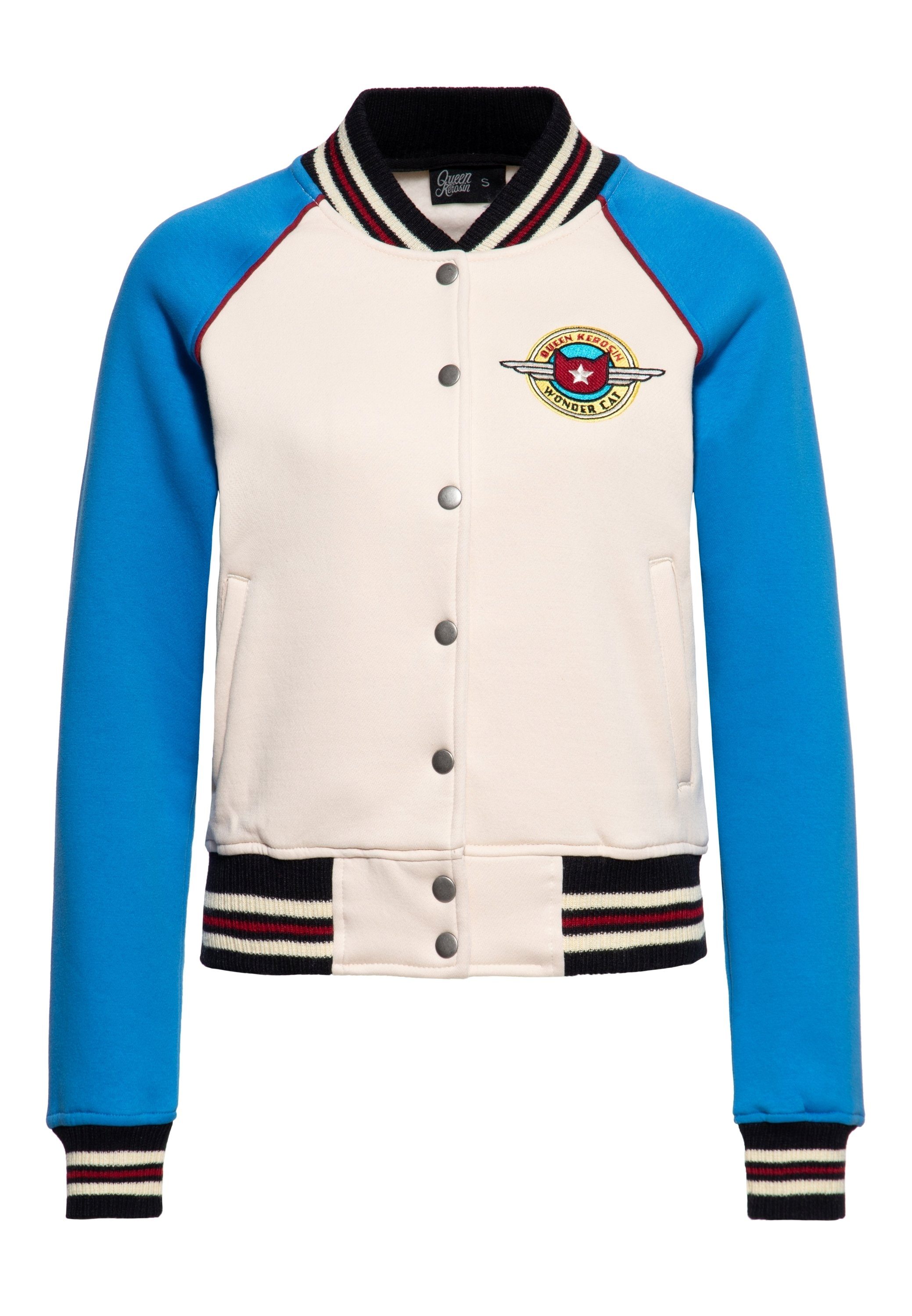 QueenKerosin Collegejacke Wonder Cat (1-St) Mit Comic-Art-Stickerei