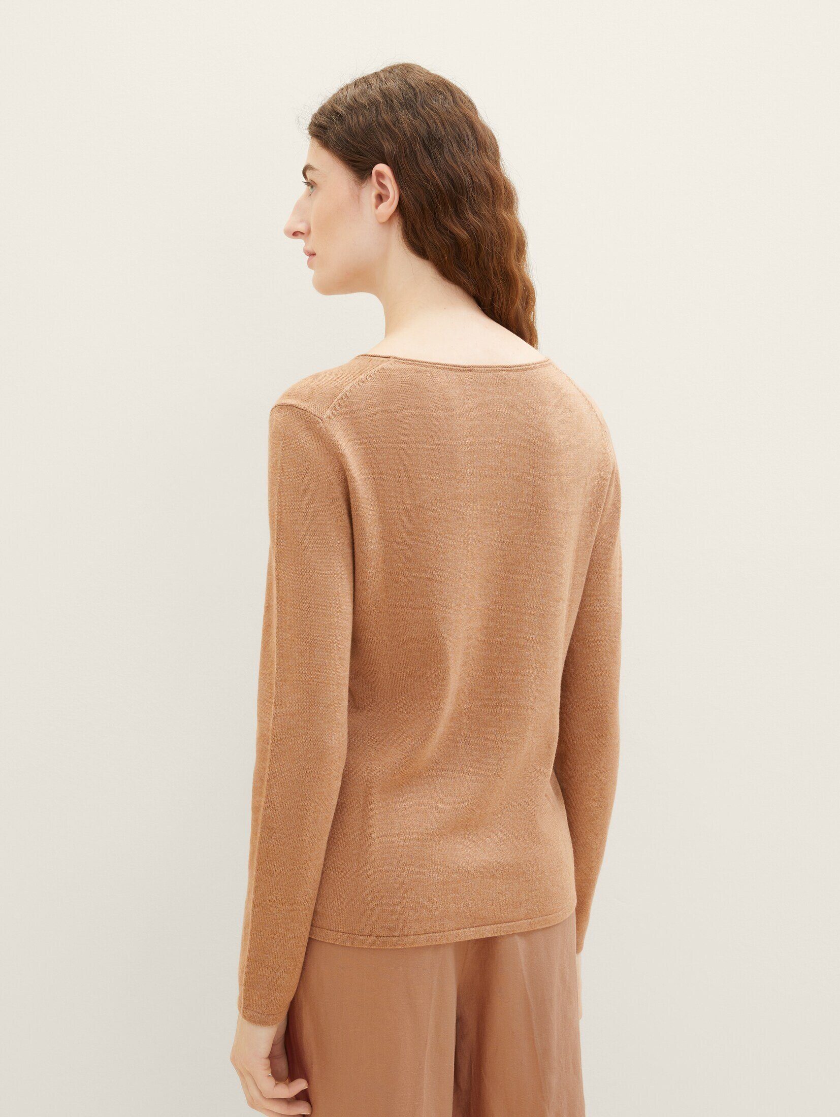 TOM TAILOR Strickpullover blush mahogany mit melange Pullover V-Ausschnitt