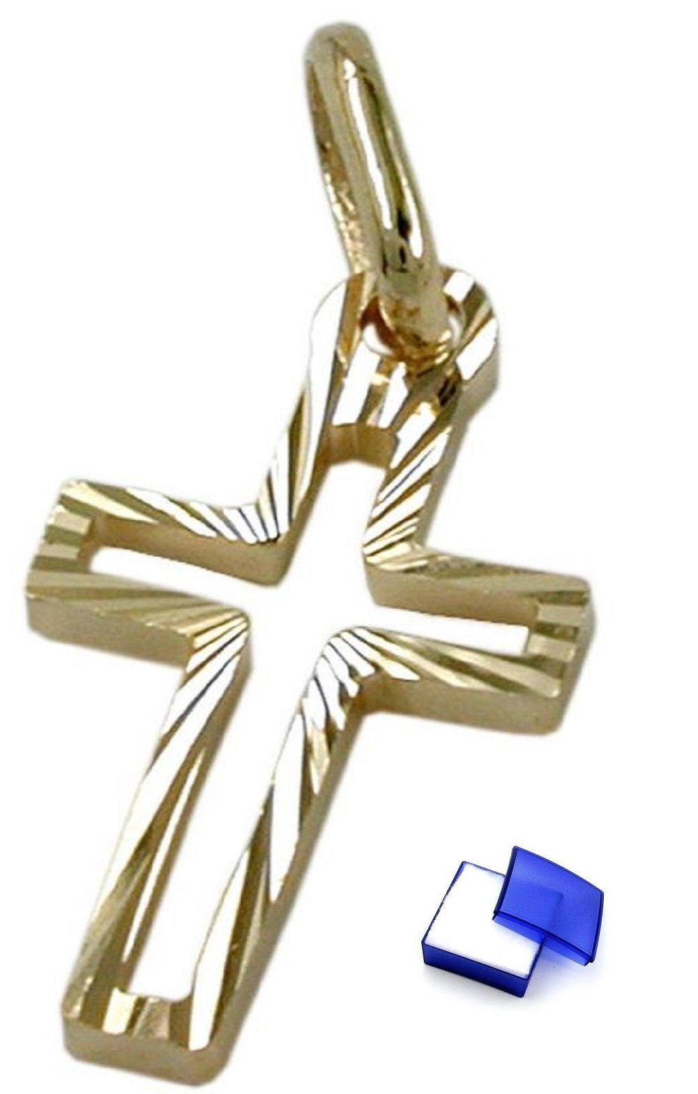 unbespielt Kreuzanhänger Kettenanhänger Anhänger Kreuz diamantiert 14 Karat Gold 16 x 9 mm inklusive Schmuckbox, Goldschmuck für Damen und Herren
