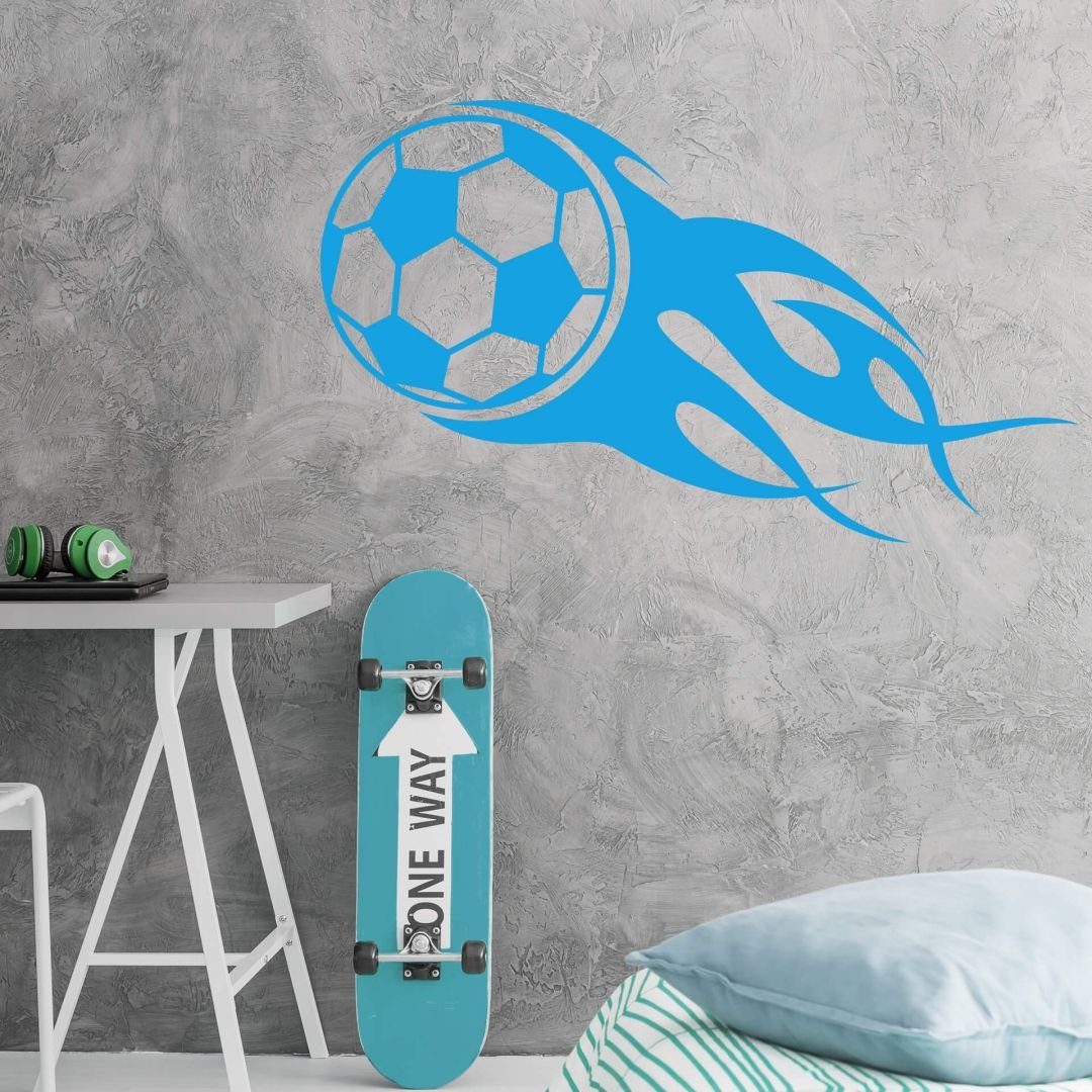 Wandtattoo Fußball mit Flammenschweif Kinder Klebebilder Wohnzimmer modern