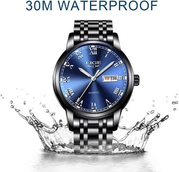 Lige LG9846 Watch (1.57 Zoll), Herren-Sportuhr: Wasserdicht, Quarz, Edelstahl-Armband – Stilvoll