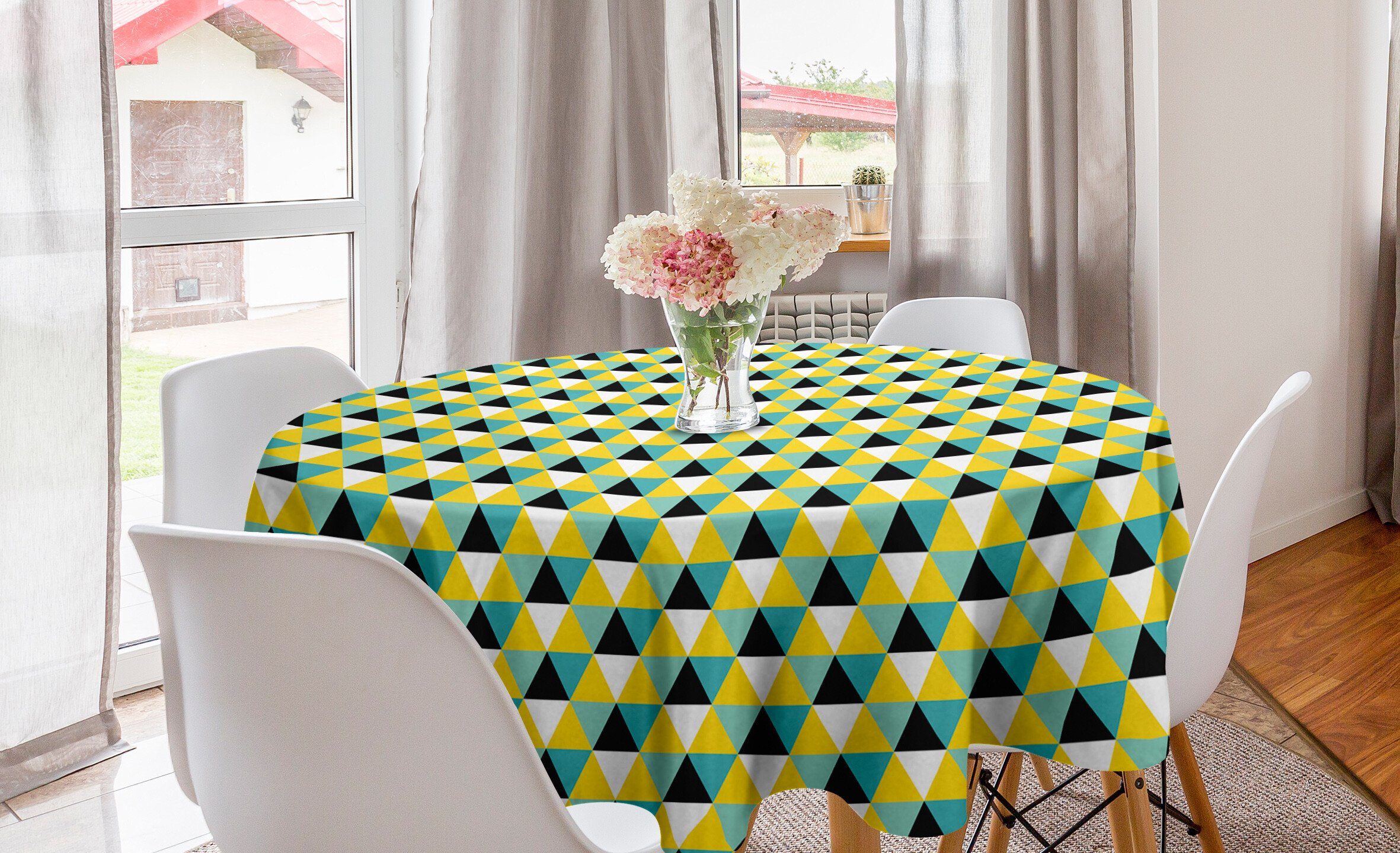 Abakuhaus Tischdecke Kreis Tischdecke Abdeckung für Esszimmer Küche Dekoration, Geometrisch Abstract Colored Triangle