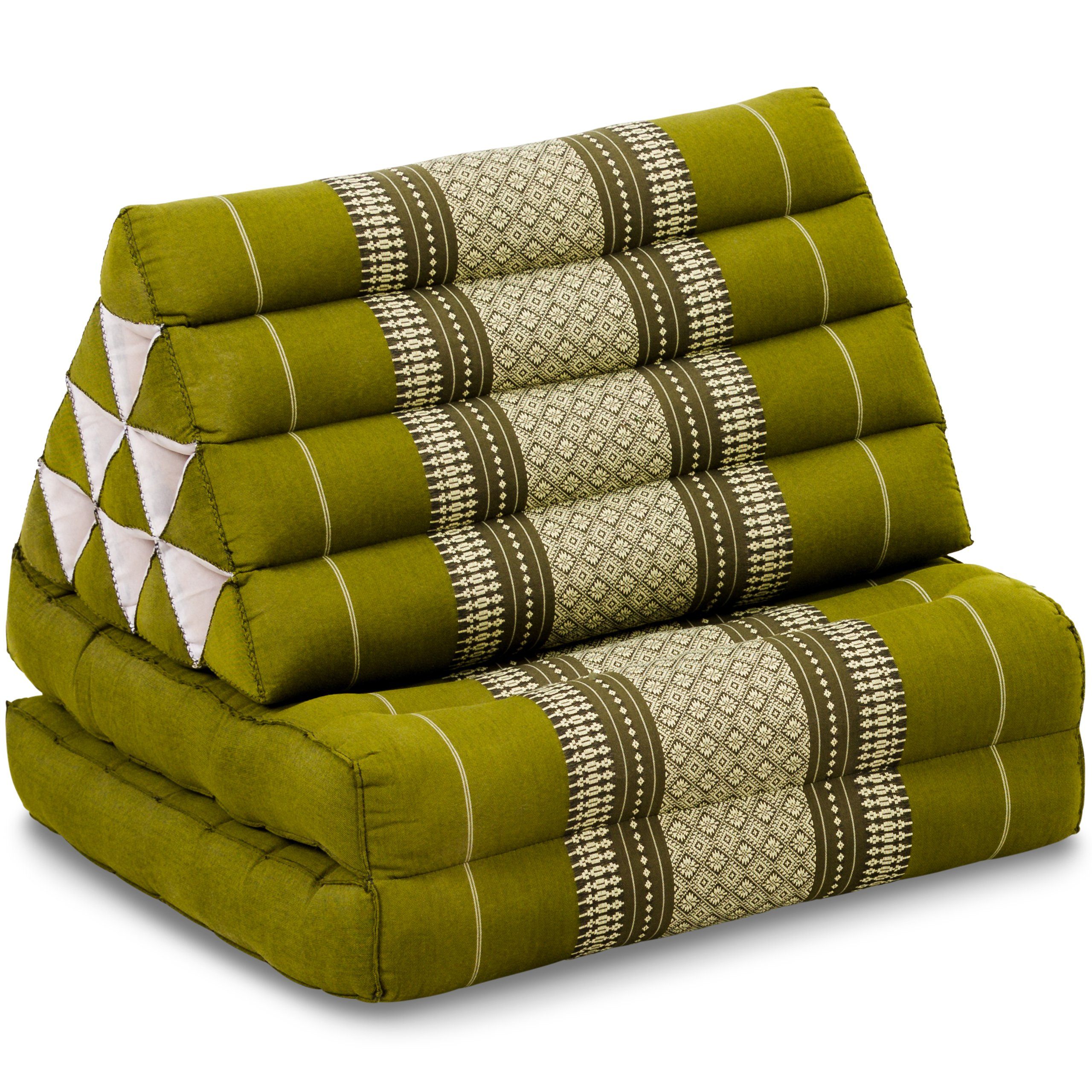 Thaikissen Sitzsack Kapok handgefertigt, livasia und Grün 120x50x8cm, 2 Auflagen, vegan