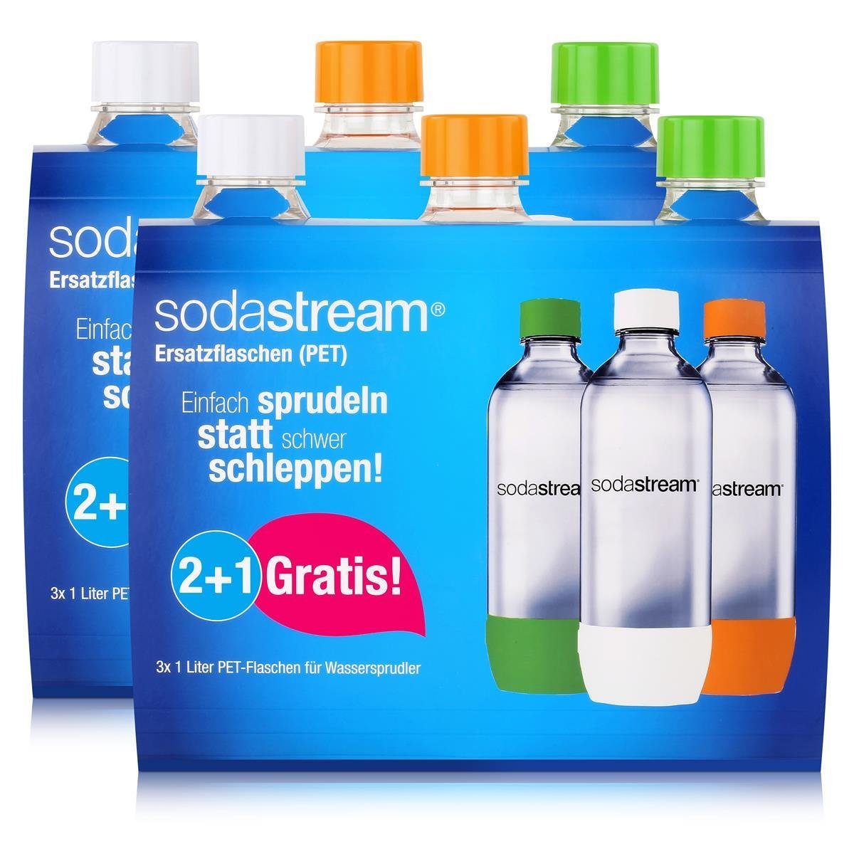 2024 Popularität explodiert SodaStream Trinkflasche SodaStream PET Ersatz-Flaschen orange/grün/weiß (2er 2+1 Pac Liter 3x1