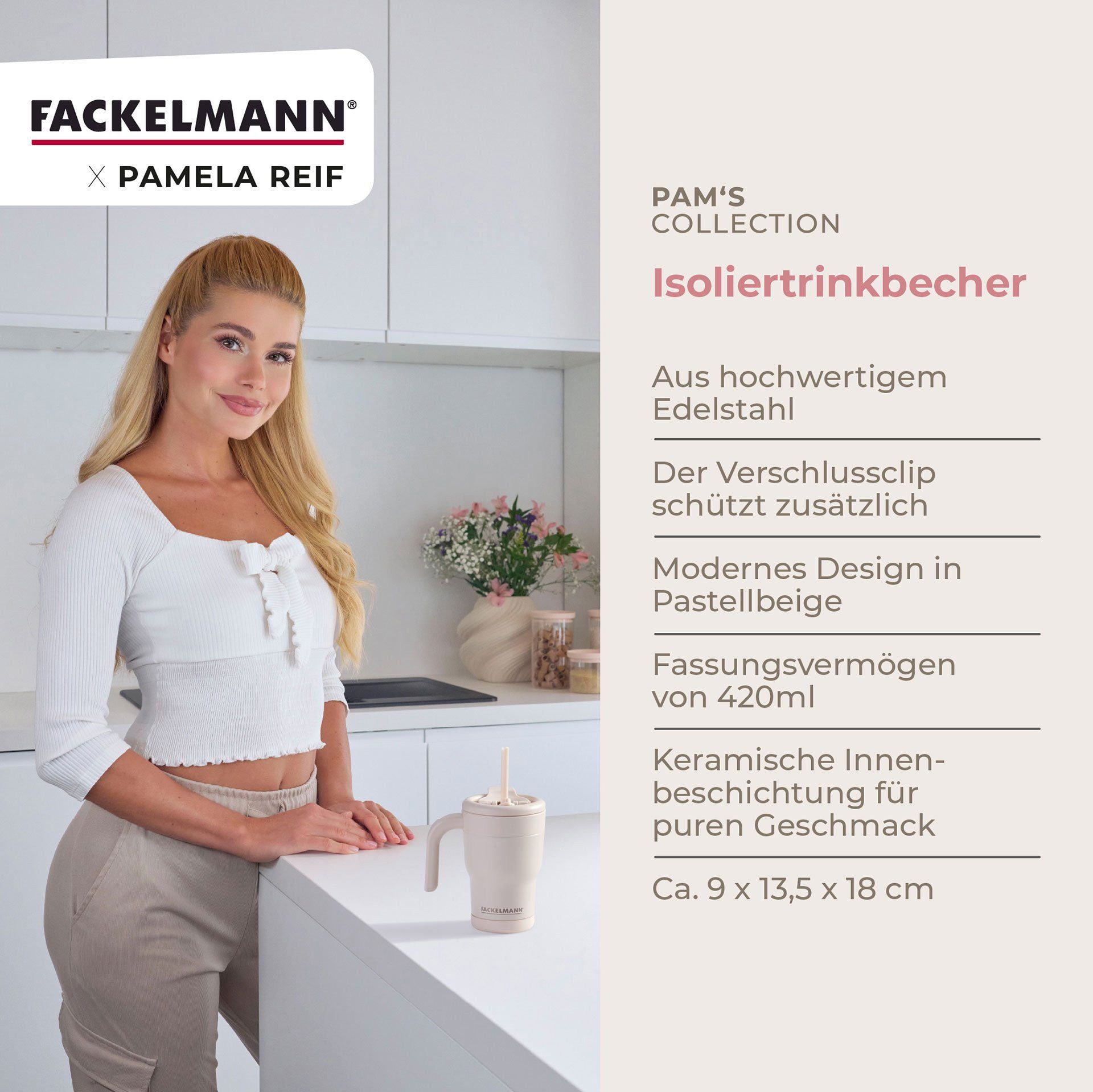 FACKELMANN Thermobecher Isolierbecher, Kaffeebecher to-go, Trinkbecher 420 ml
