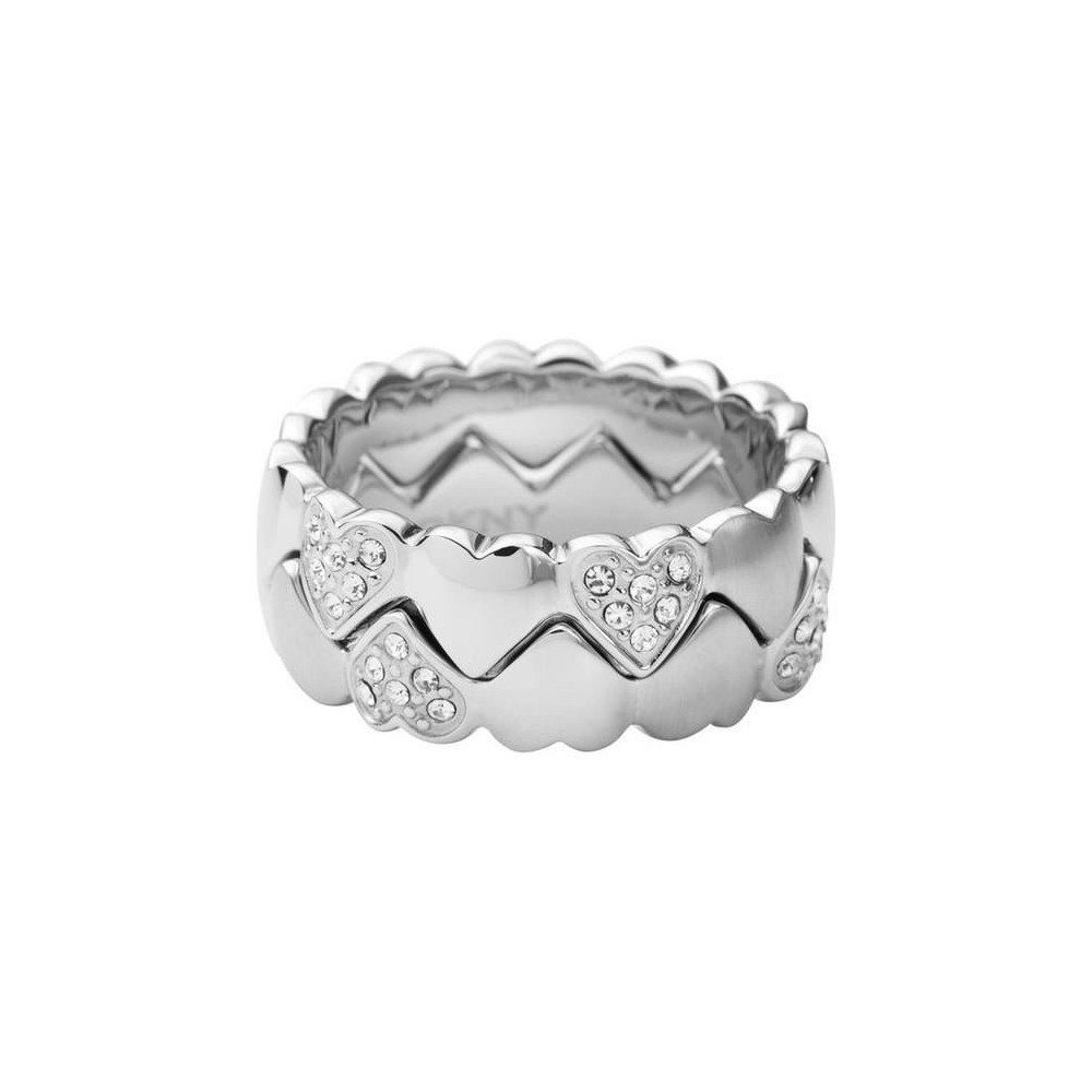 DKNY Fingerring Damen, aus Edelstahl, Silber,Zirkonia, Gr. 56 (17,8mm)