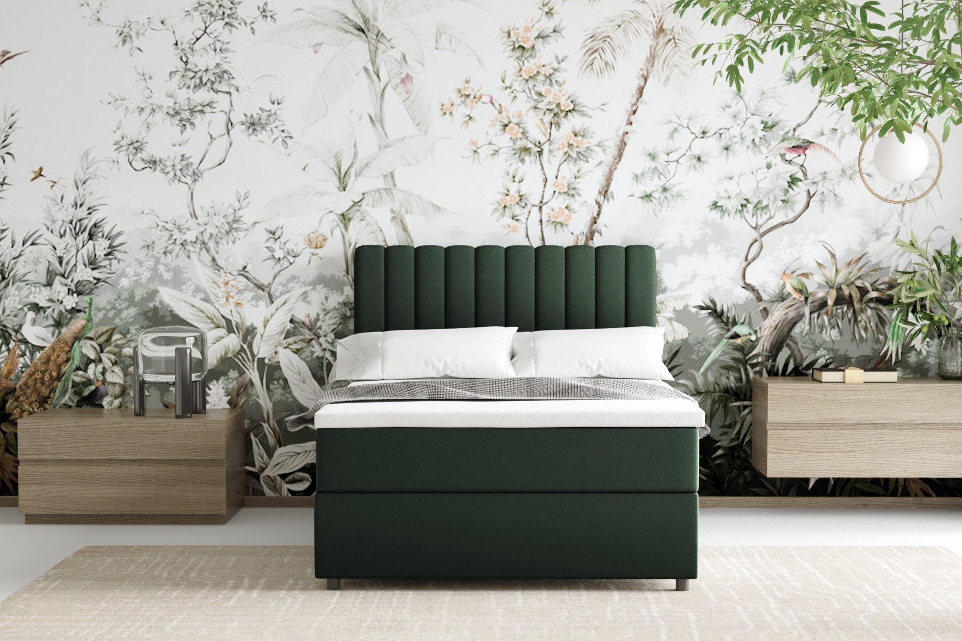 Homesy Boxspringbett EVEREST – Komfortables Einzelbett im modernen Trenddesign (Bett inkl. einem Bettkasten und Topper), Große Auswahl an Polsterfarben – Bild 4 von 5