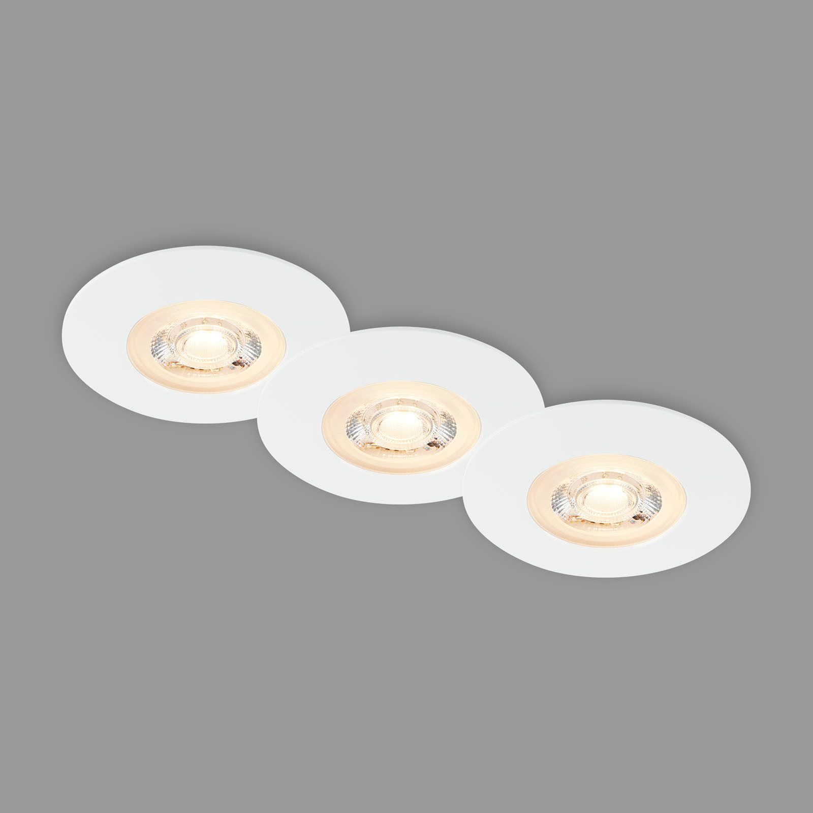 Briloner Leuchten LED Einbaustrahler Einbauleuchten Extra-Warmweiß 3er Set ultraflach IP65, LED fest integriert, 2700K - Extra - Warmweiß, 3er Set, ultraflach, IP65, Warmweiß 3000K, chrom-matt, 9 cm
