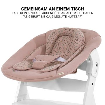 Hauck Hochstuhl Beta Plus White - Newborn Set - Bambi Rose, Babystuhl ab Geburt inkl. Aufsatz für Neugeborene, Tisch, Sitzauflage