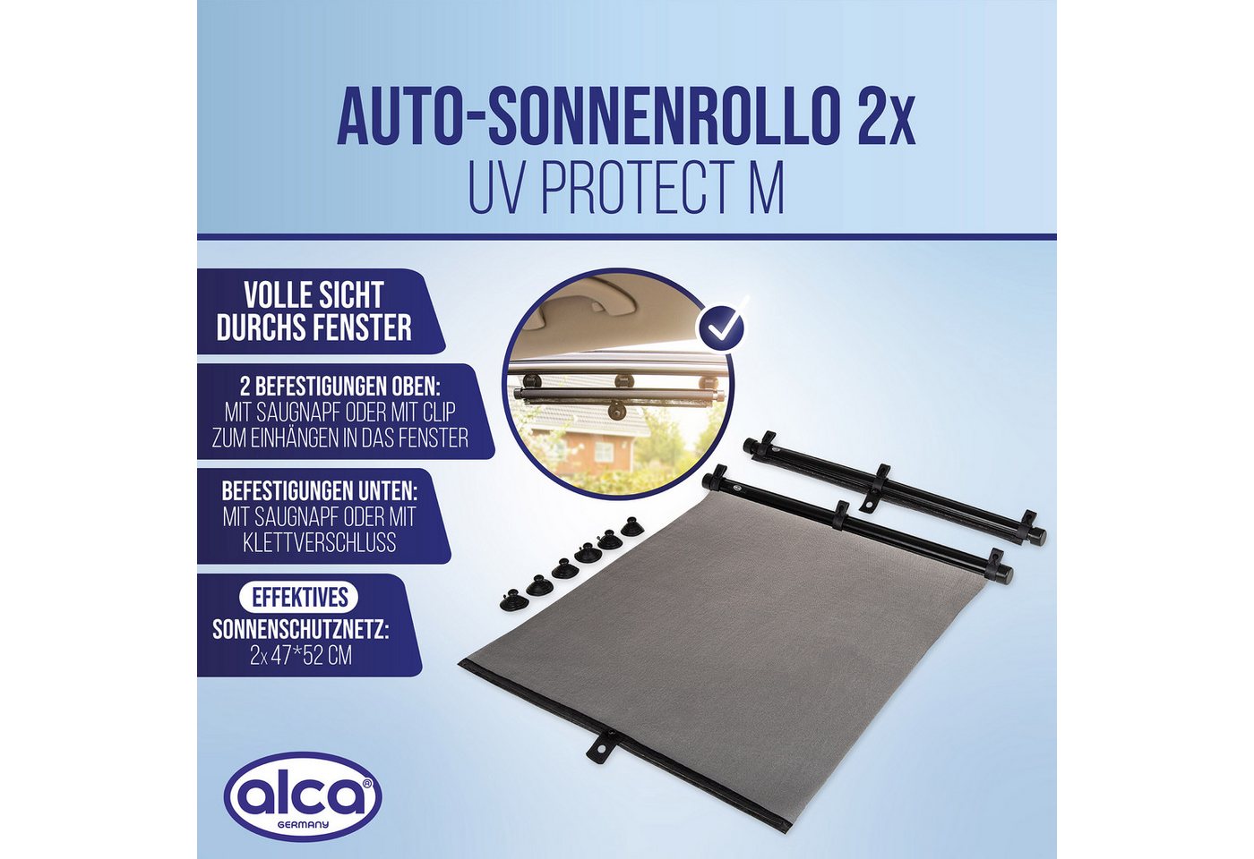 Thumbnail - alca Autosonnenschutz Auto-Sonnenrollo 2x52x55 cm Autofenster 2er-Set UV Schutz Saugnäpfe, 52 x 2.5 cm, (Set, 2-St)