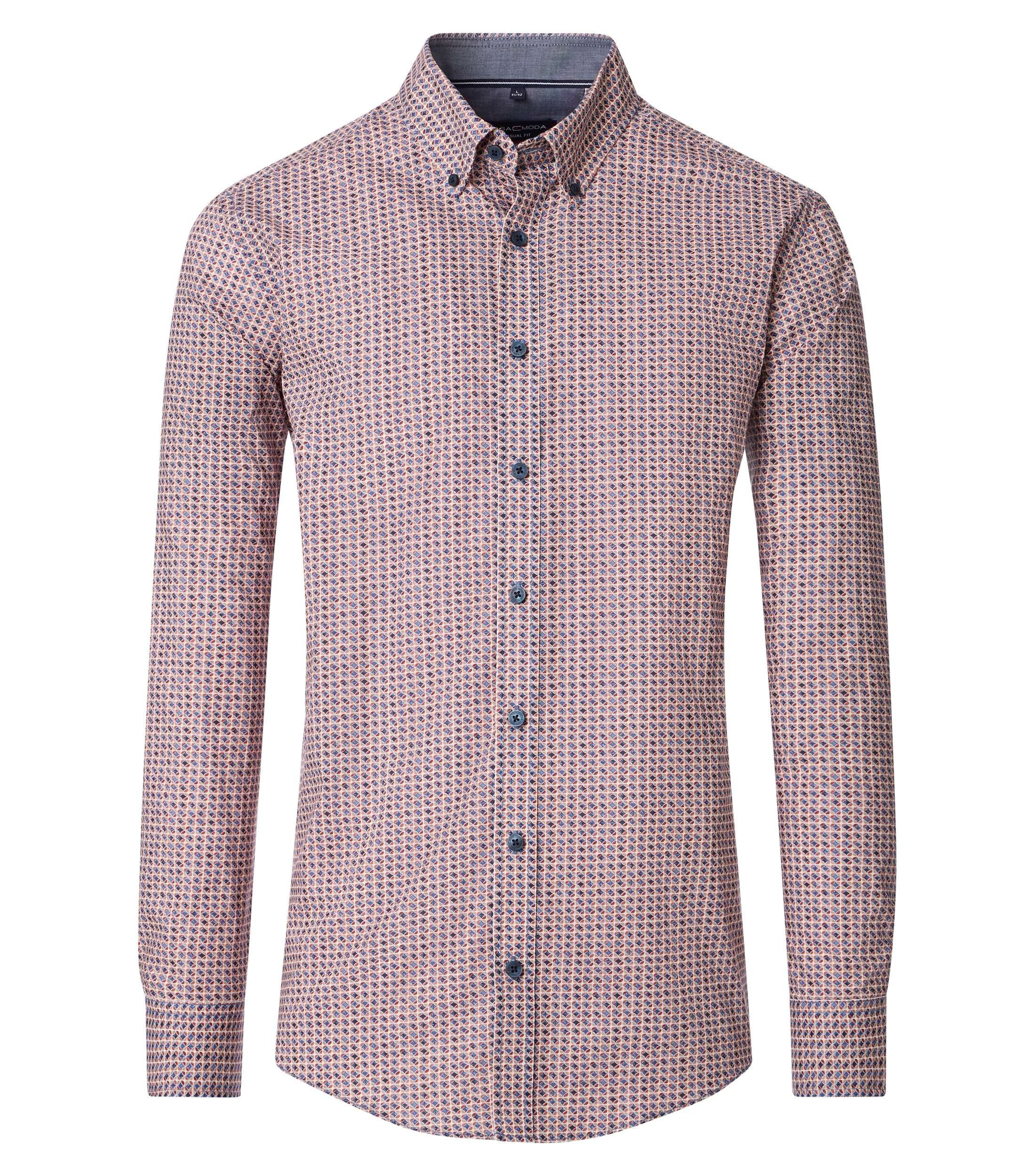 Langarmhemd CASAMODA Herren Freizeithemd Langarm Button-Down Rot gemustert